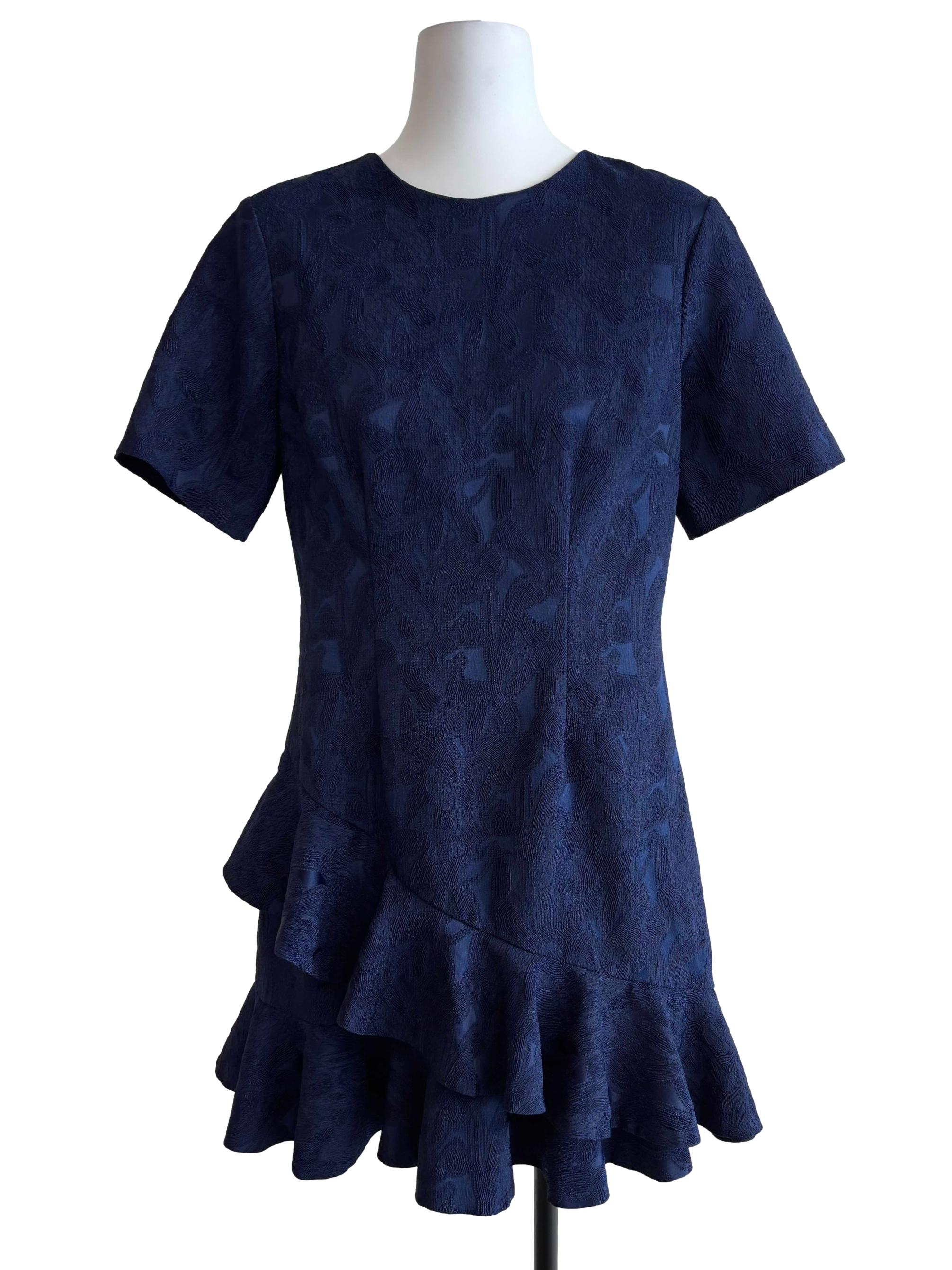 Navy Blue Ruffle A-Line Dress