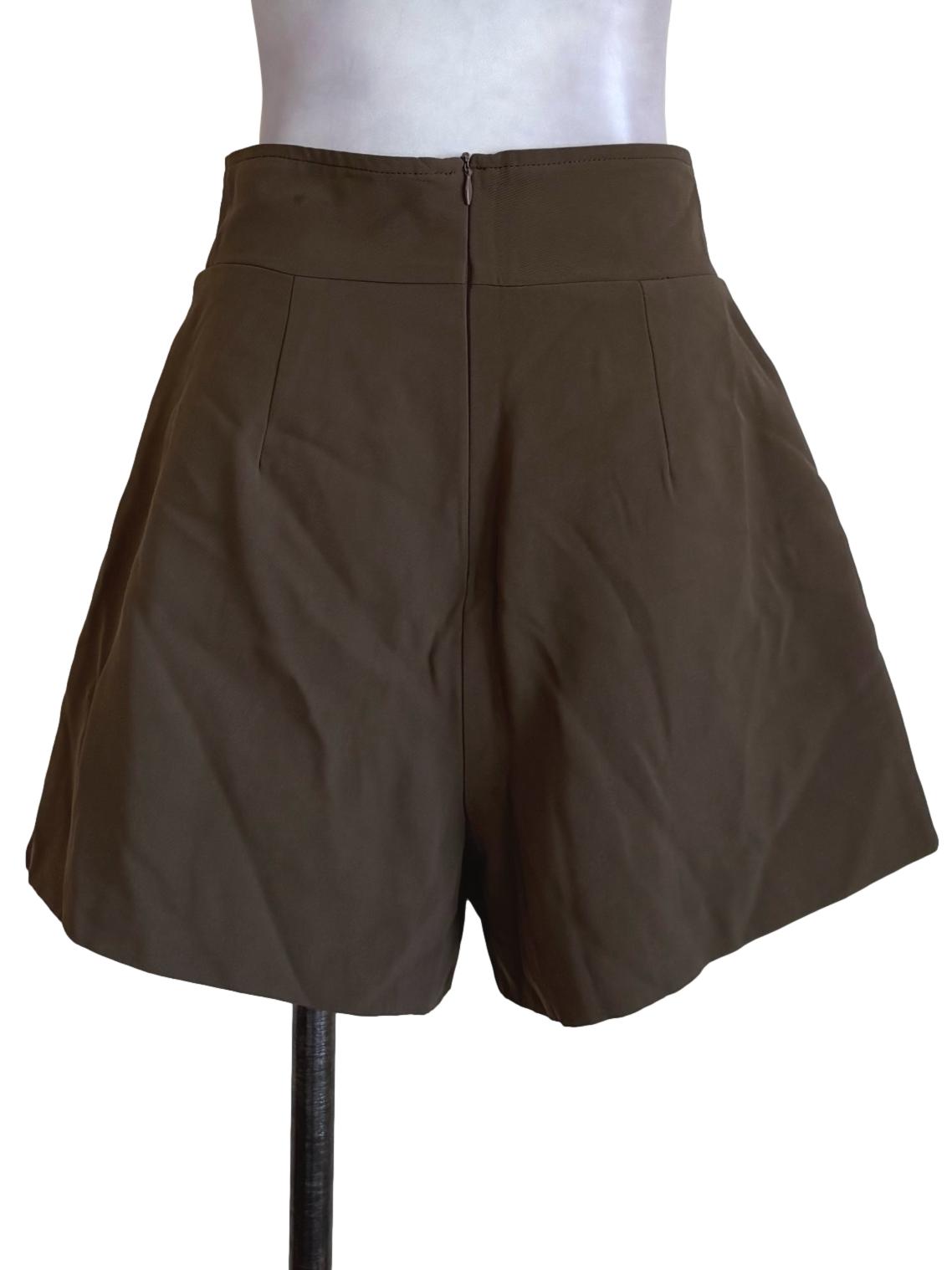 Olive Green Buttoned Layered Shorts