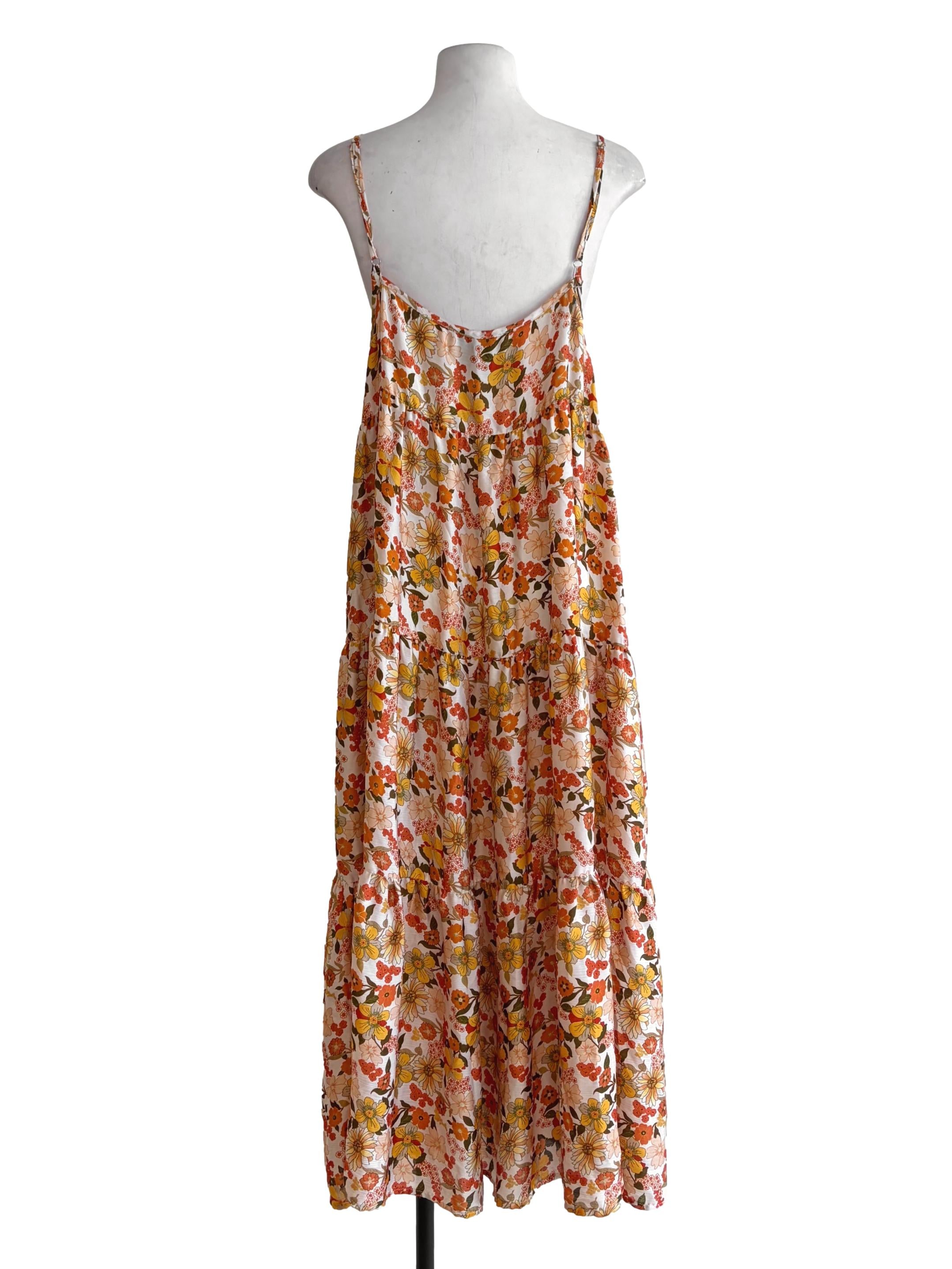 White Dove Orange Flower Details Slip Dress