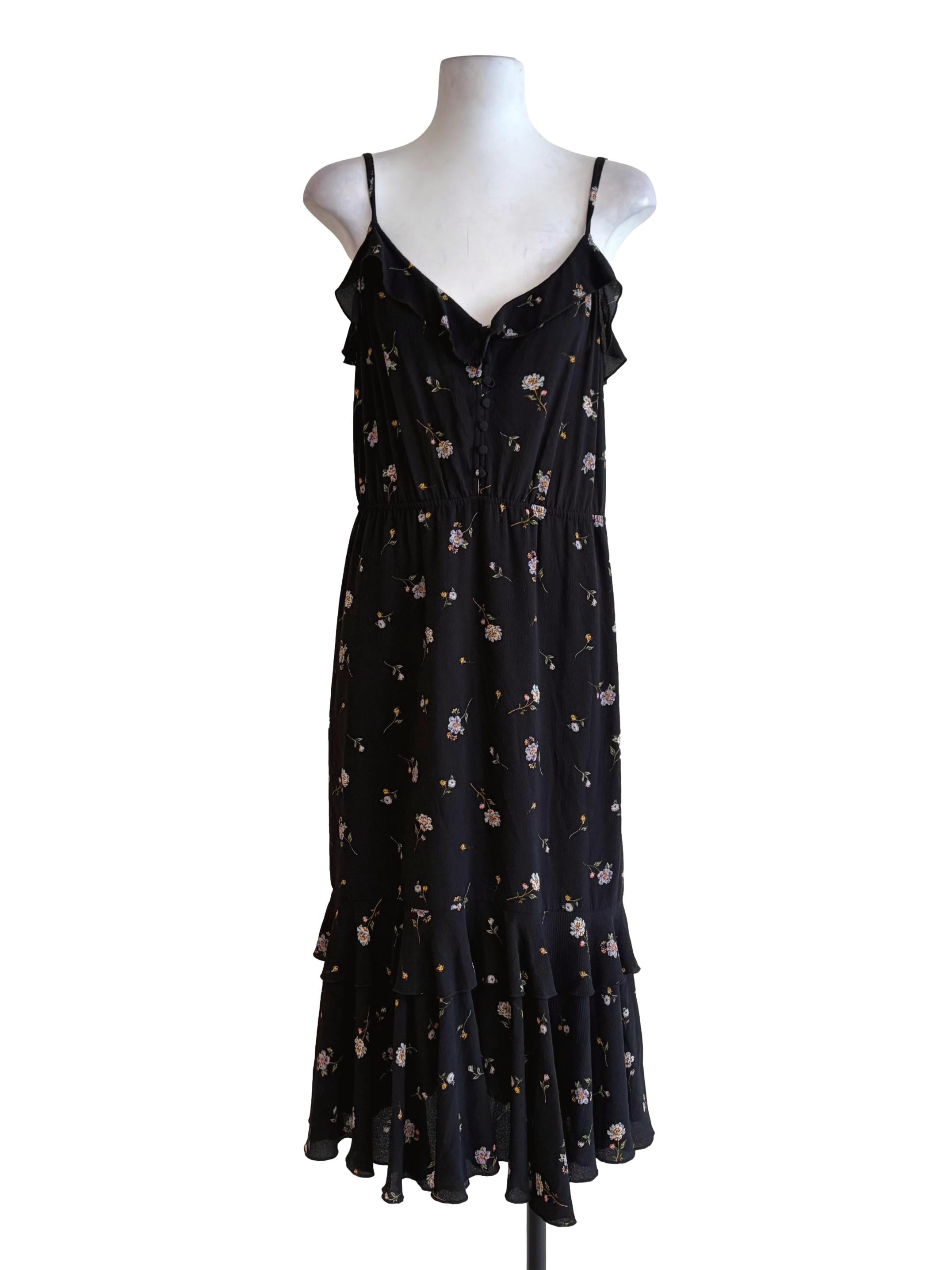Onyx Black Floral Printed Flutter Slip Dress