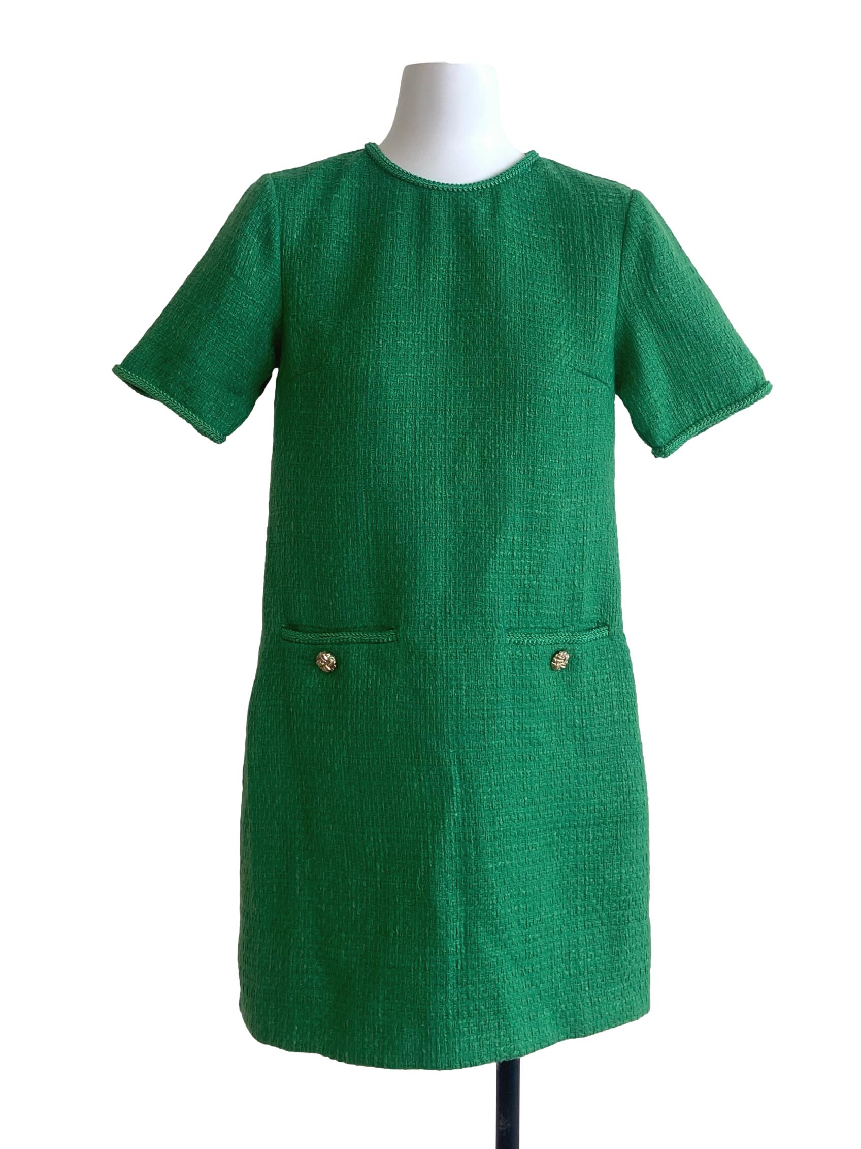 Parakeet Green Jewel Neck Shift Dress LB