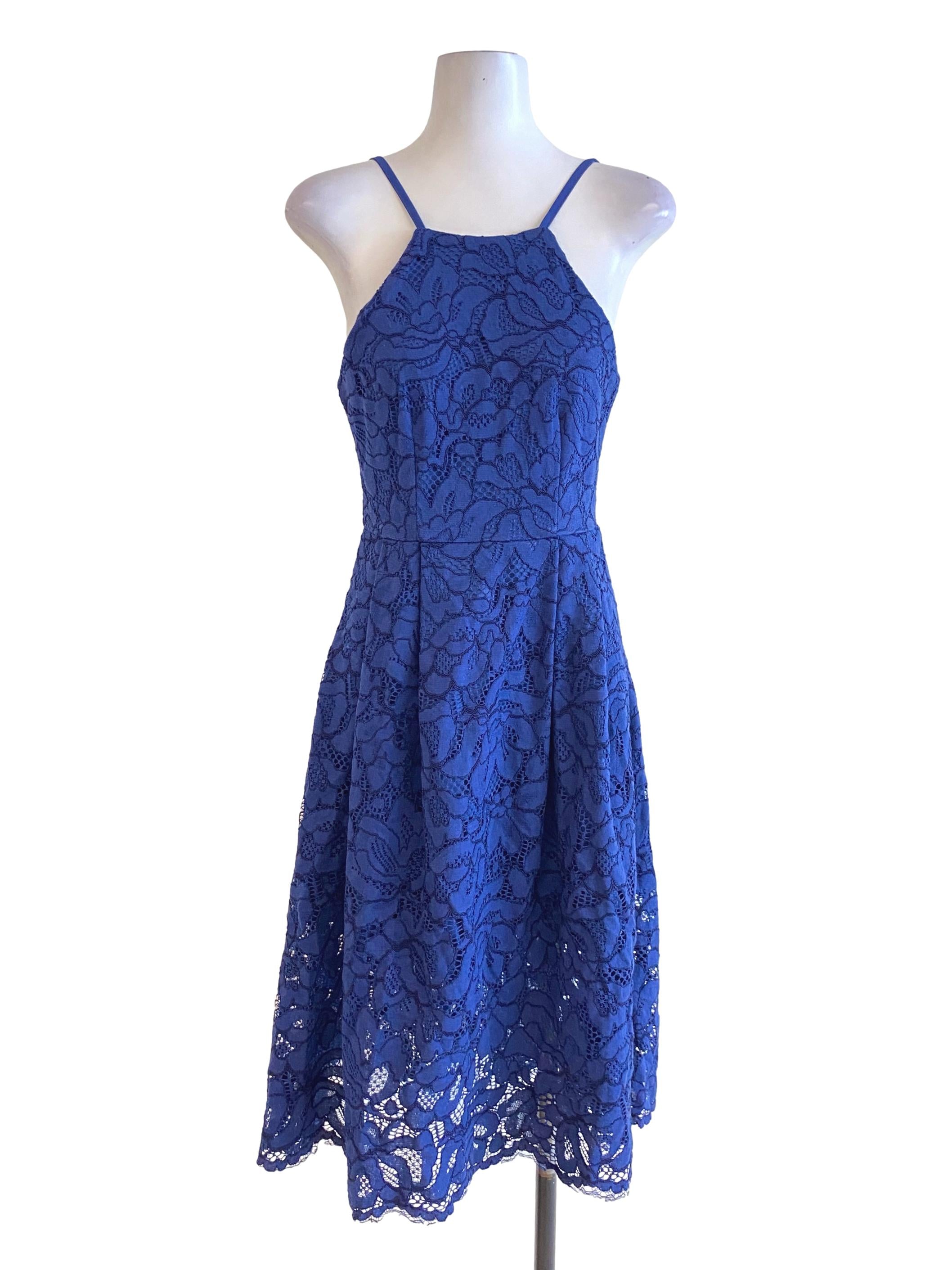 Navy Blue Laced A-Line Dress