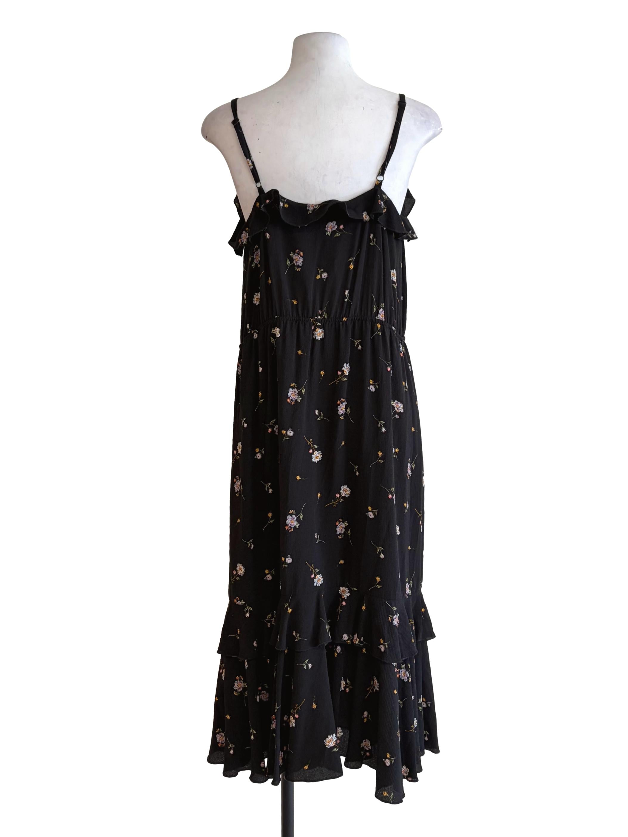 Onyx Black Floral Printed Flutter Slip Dress