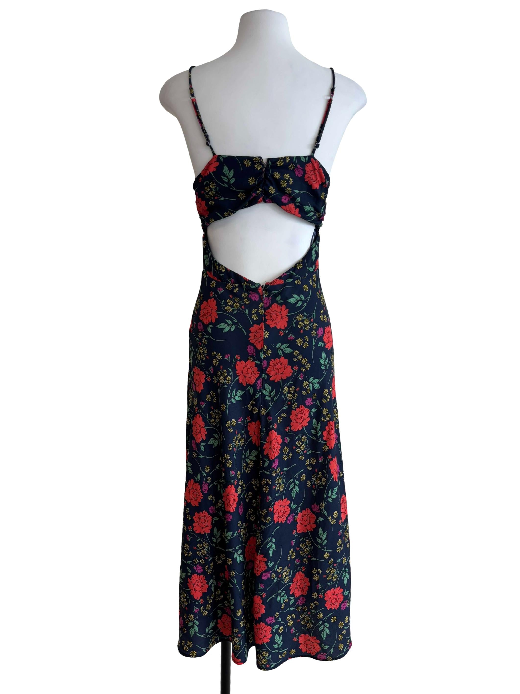 Midnight Blue Rose Sweetheart Slip Dress