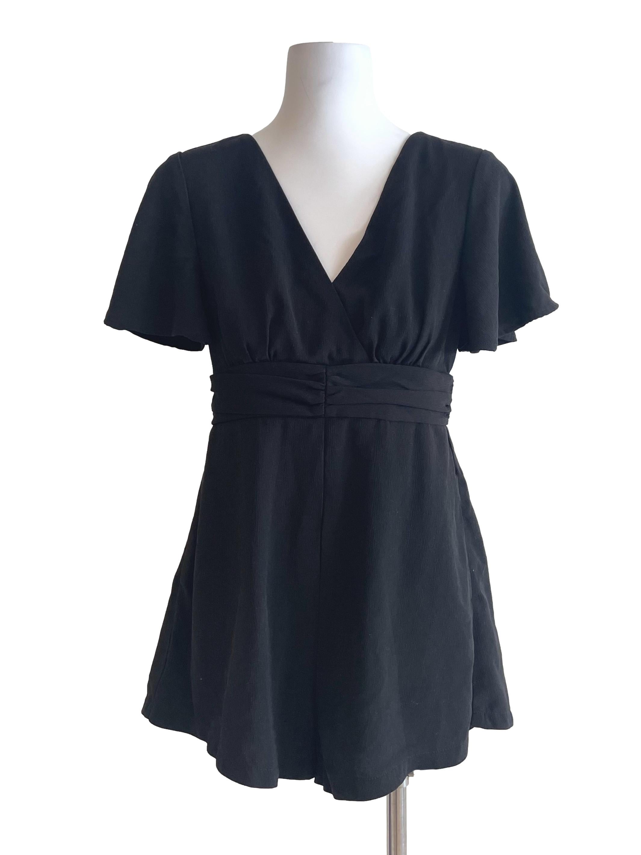 Black V Neck Chiffon Romper