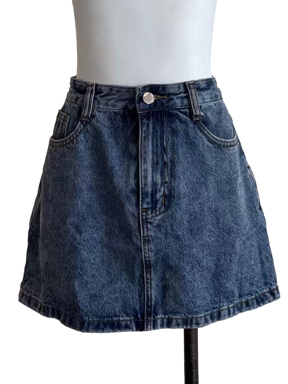 Washed Blue Mini Denim Skirt