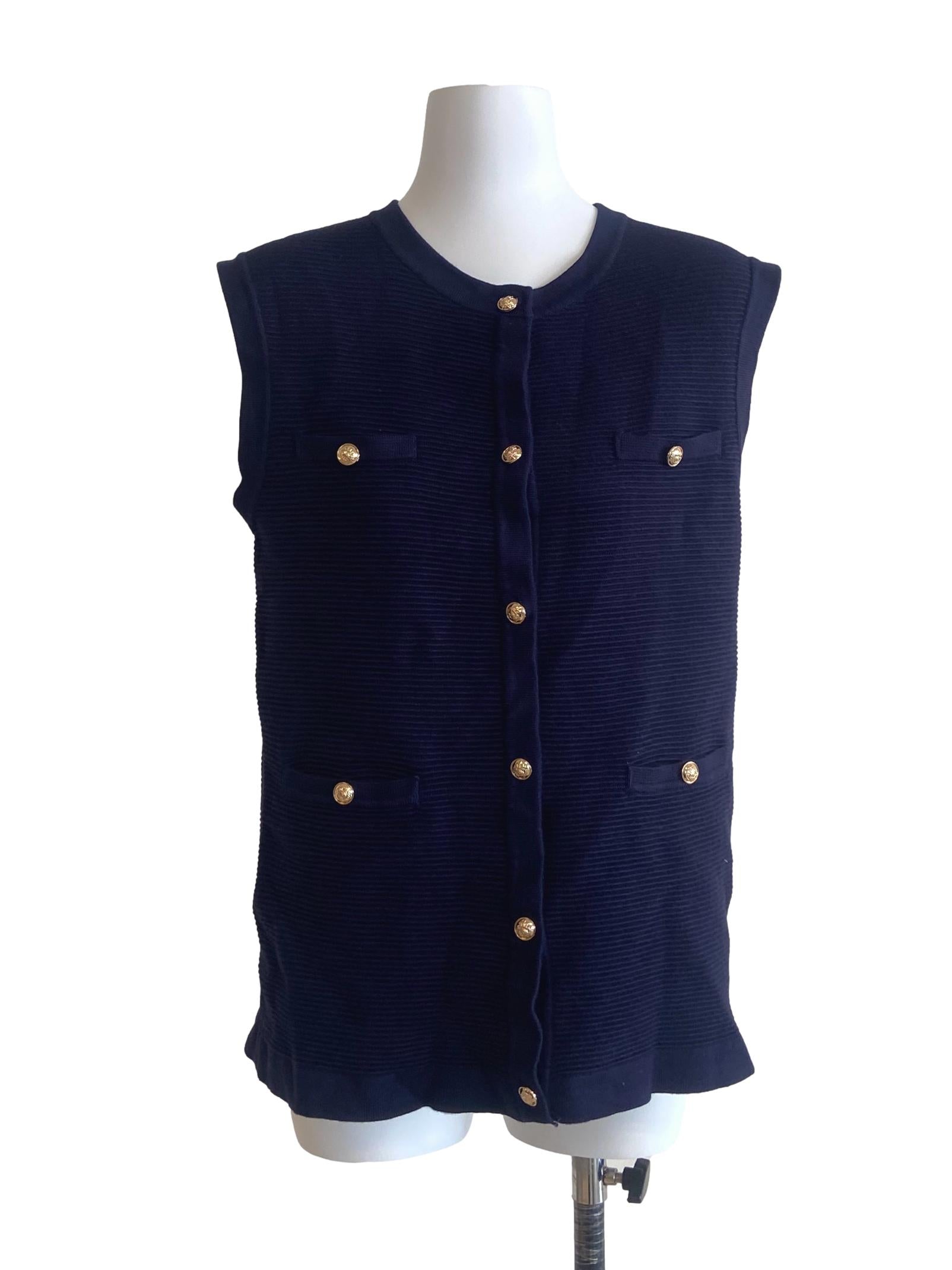 Navy Blue Sleeveless Button Down Top LB