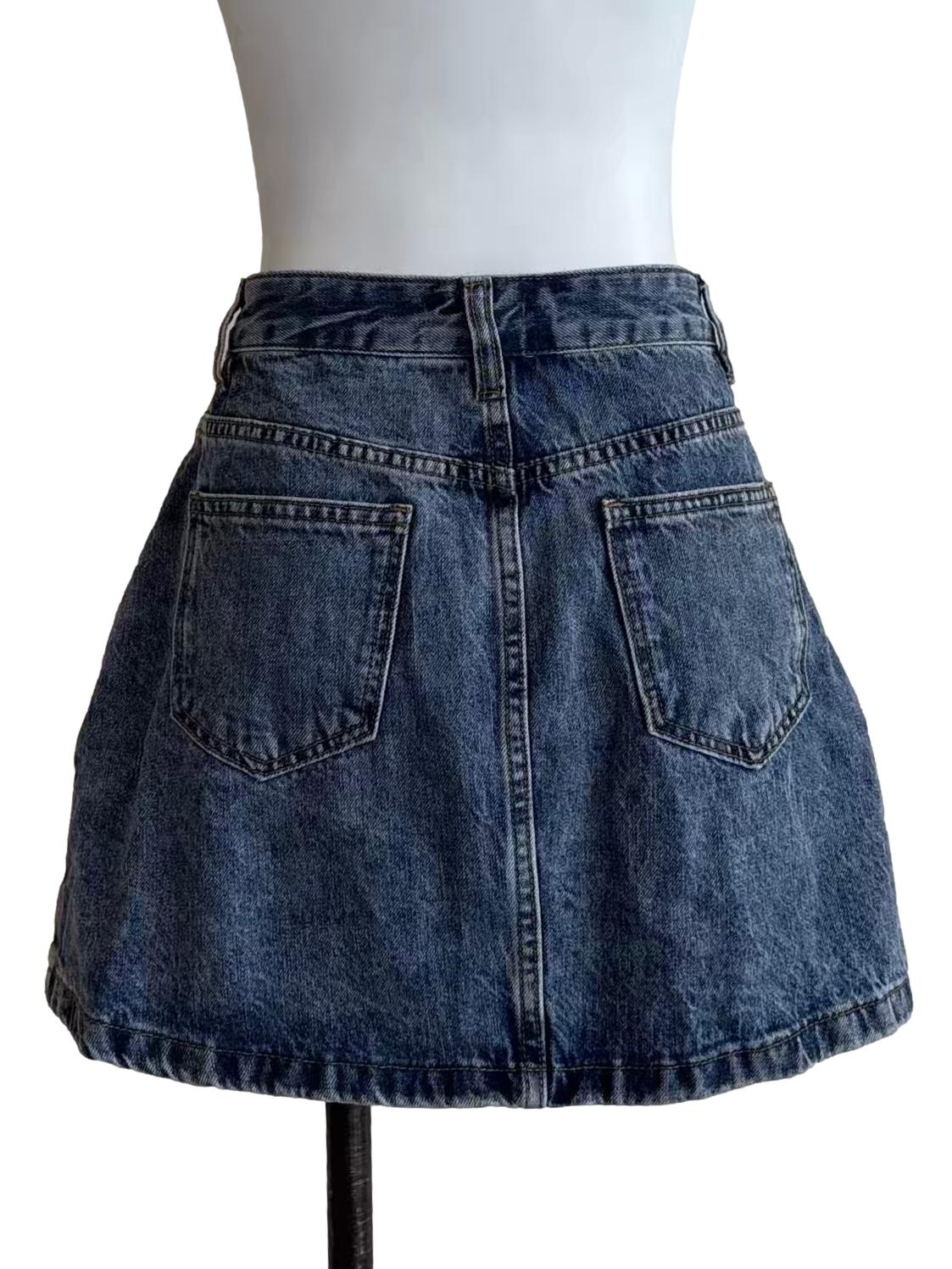 Washed Blue Mini Denim Skirt