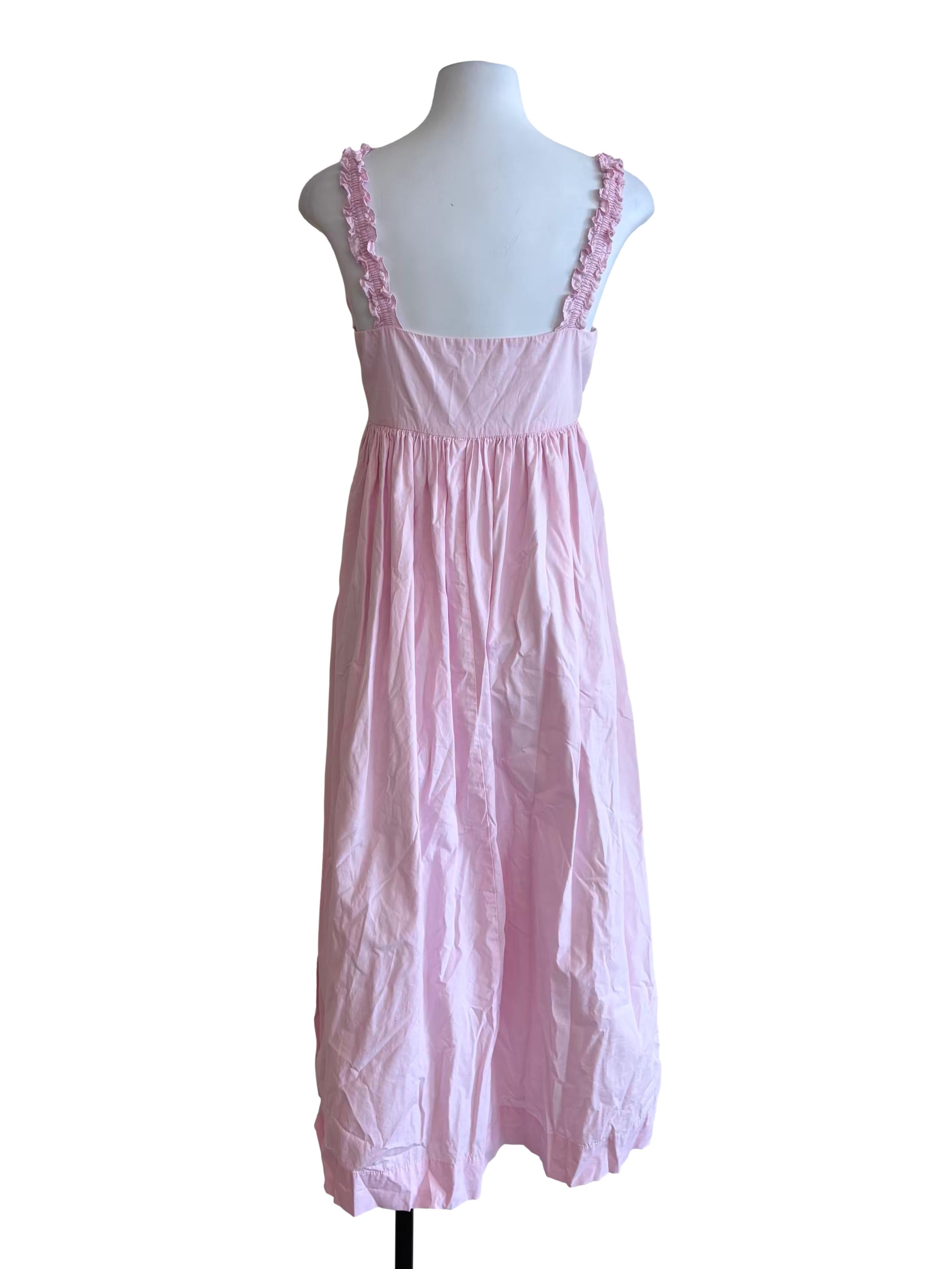 Baby Pink Ruffle Shirred Midi Dress