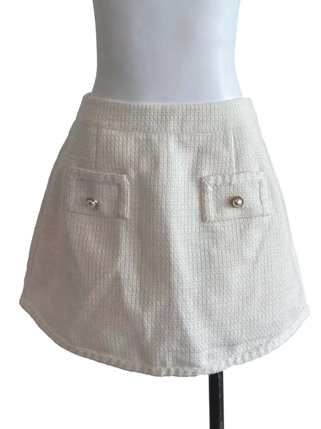 Pearl White Mini Tweed Skirt