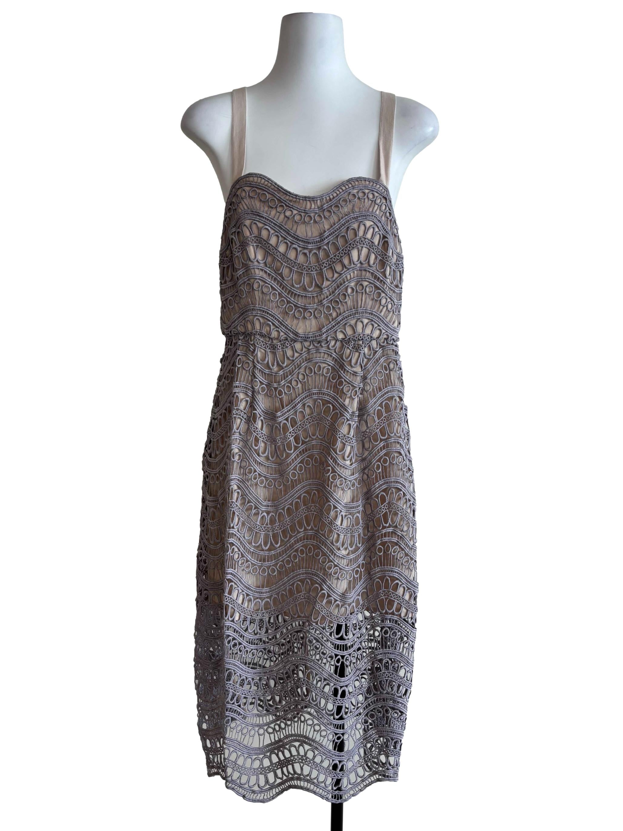 Coin Grey Apron Neck Eyelet Dress