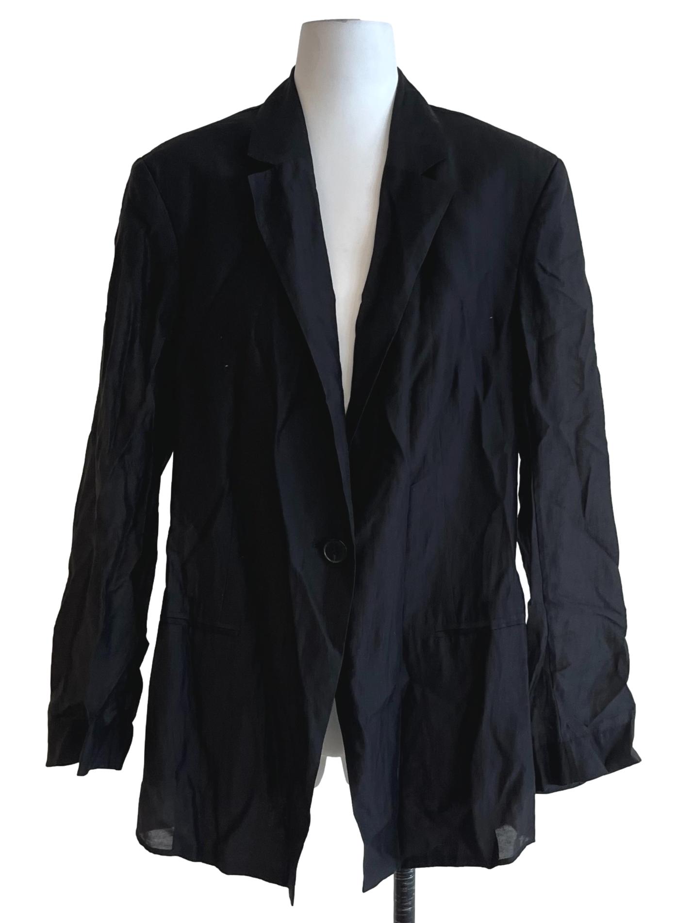 Black Wing-Collared Open Back Sheer Blazer