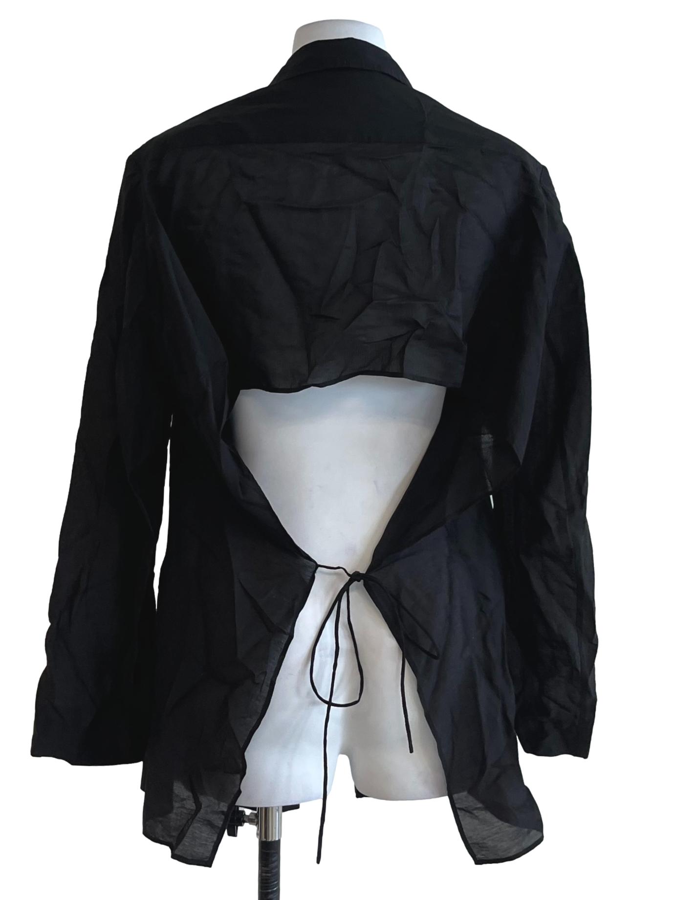 Black Wing-Collared Open Back Sheer Blazer