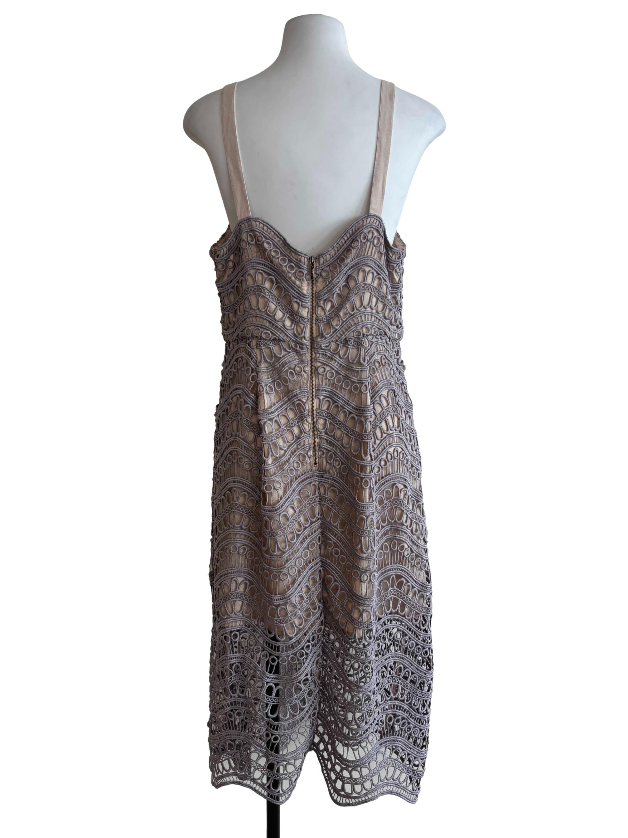 Coin Grey Apron Neck Eyelet Dress