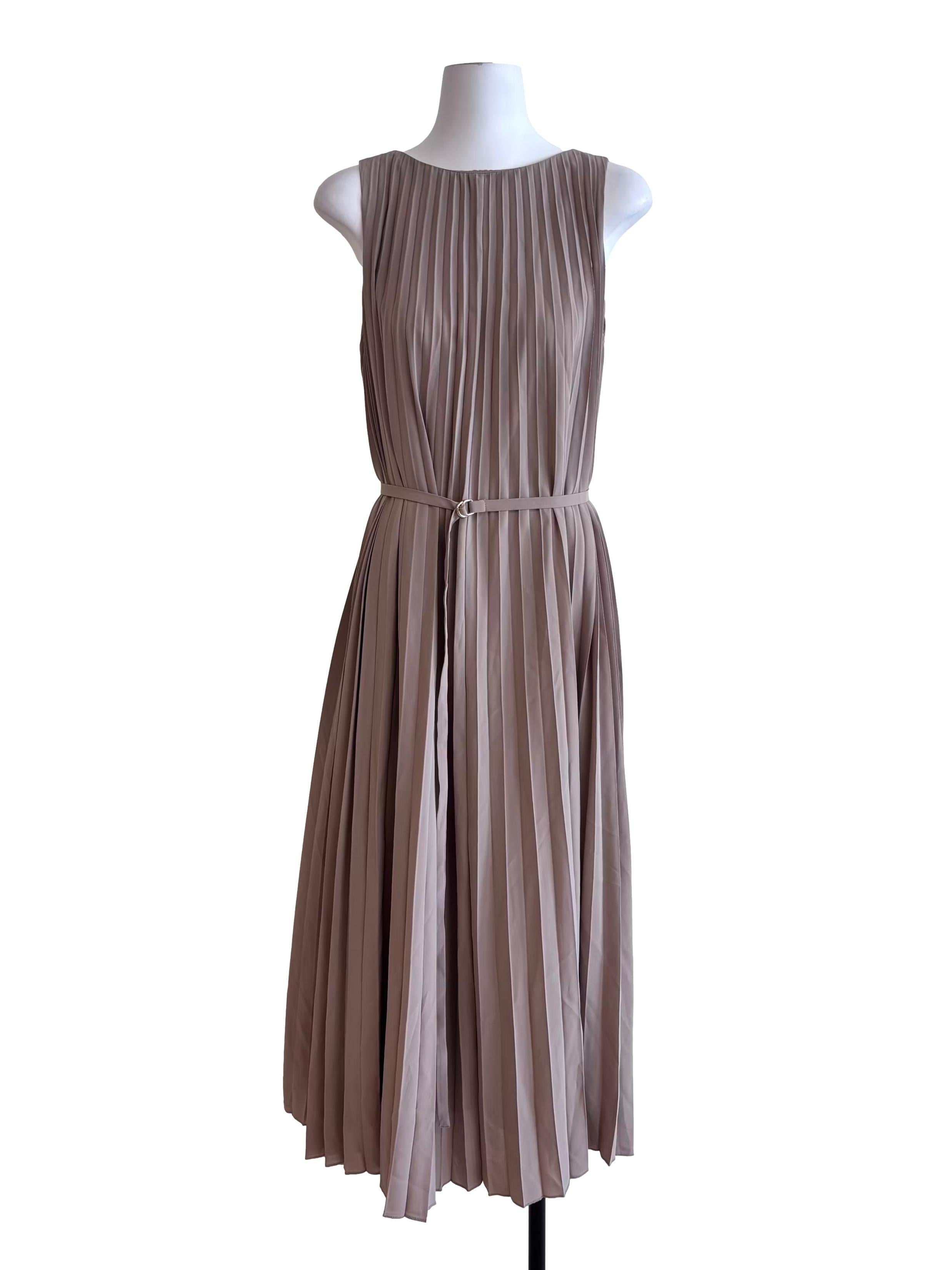 Cedar Brown Pleated Belted Dress