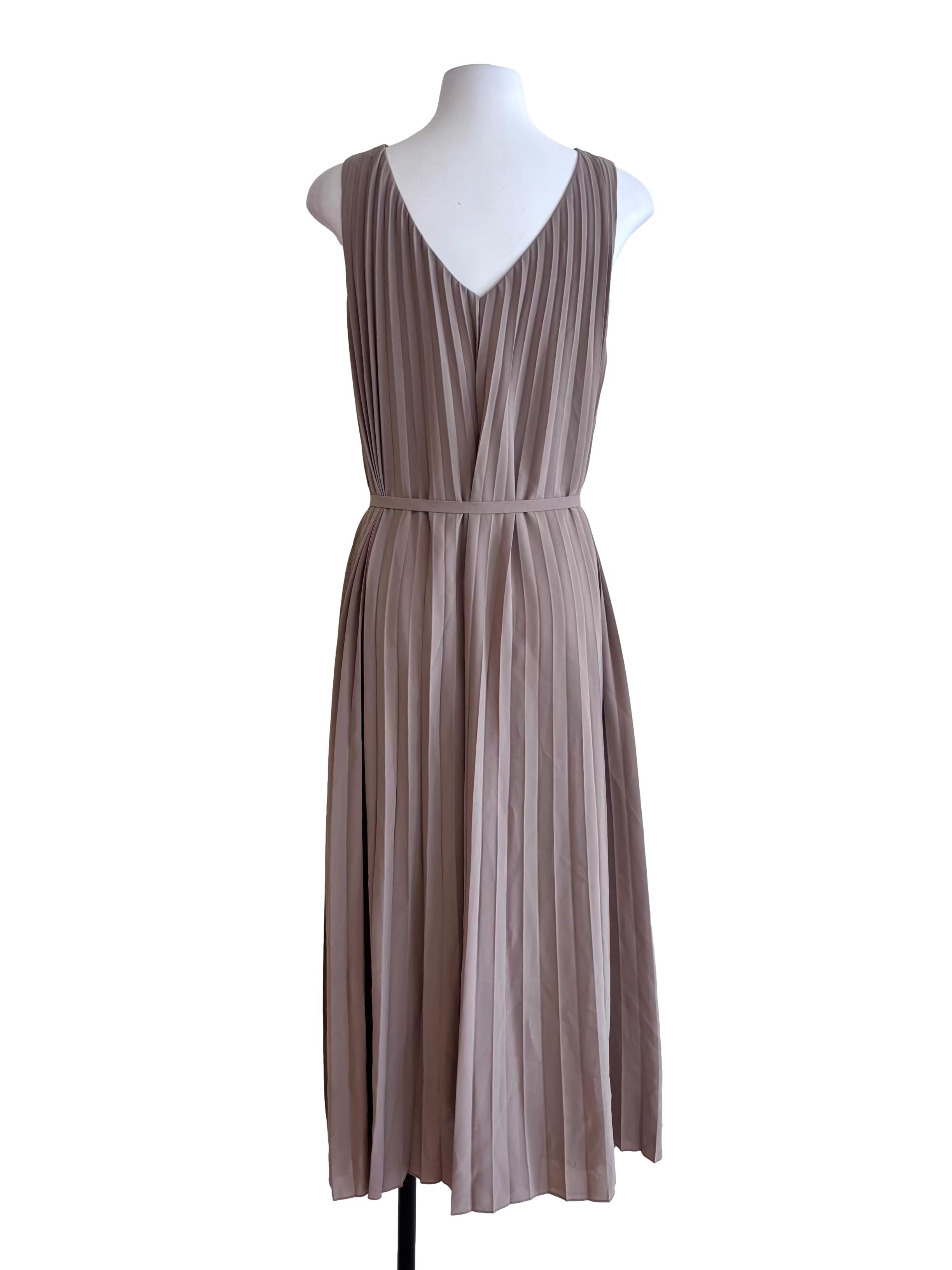 Cedar Brown Pleated Belted Dress