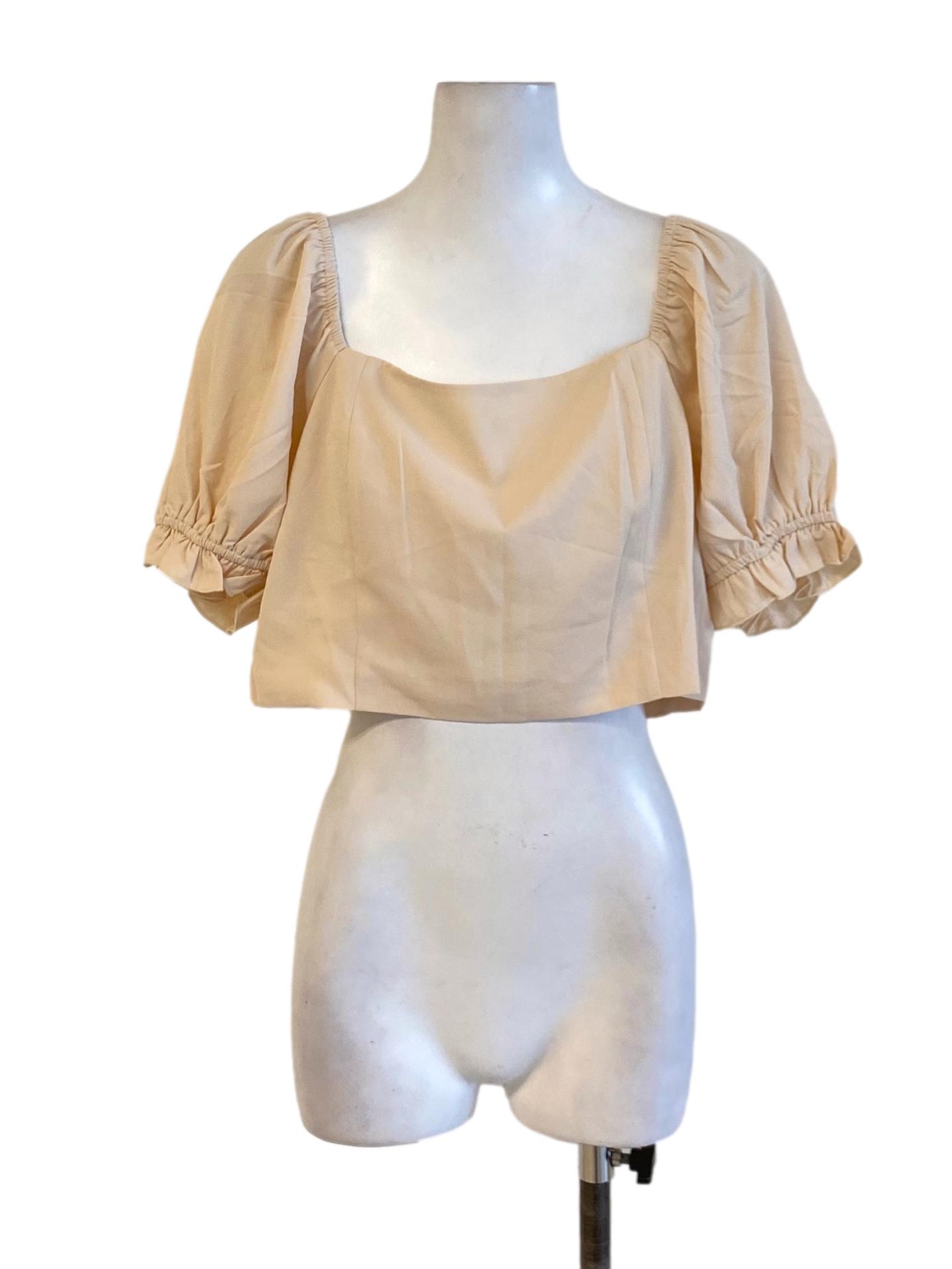 Dark Parchment White Square Neck Loose Cropped Top