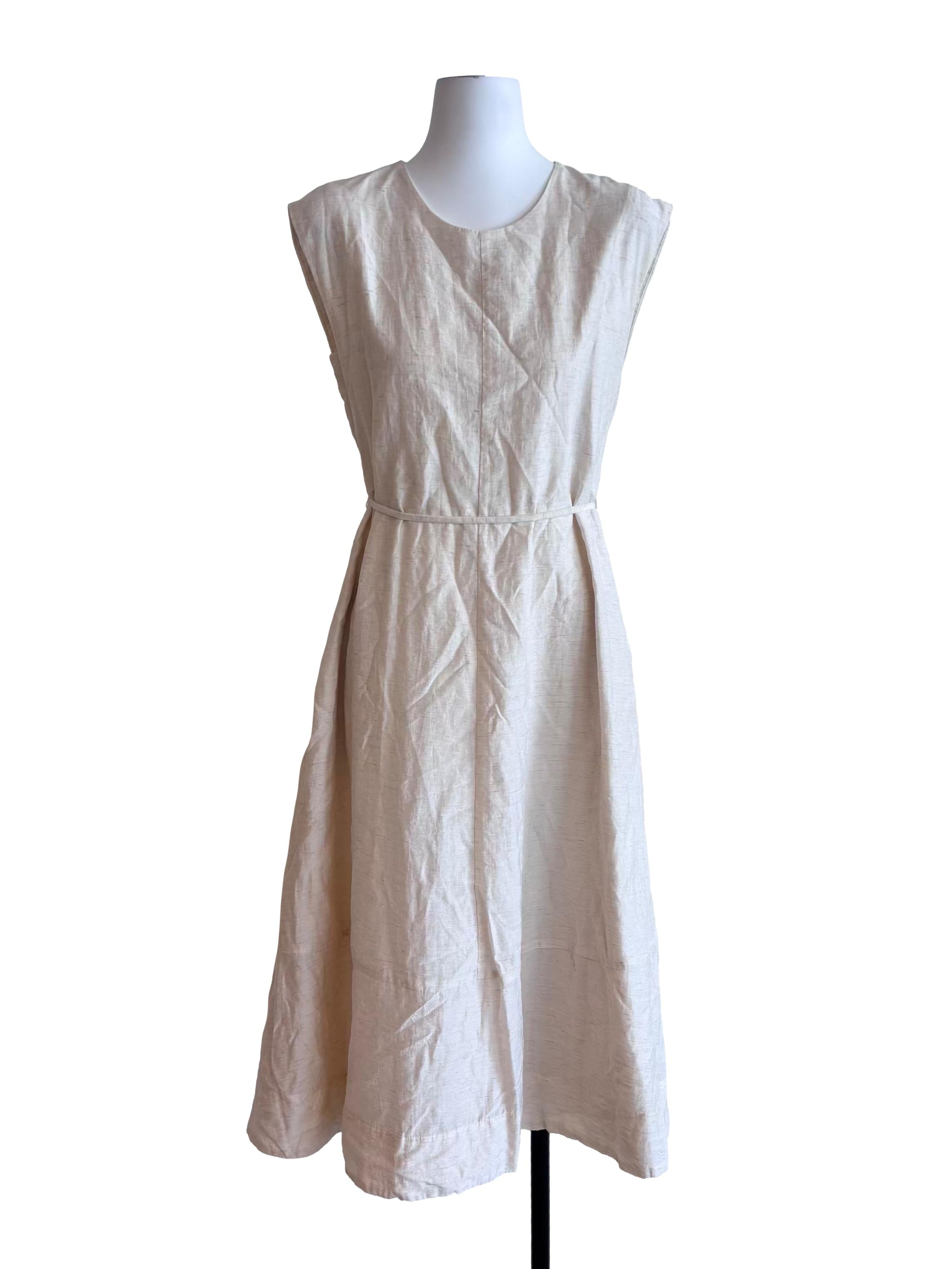 Light Beige Belted Shift Dress