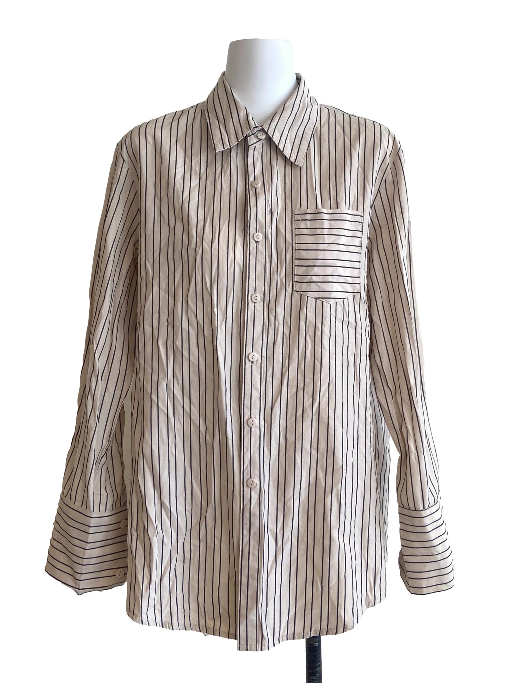 Chiffon & Black Stripe Button Down Blouse TTR