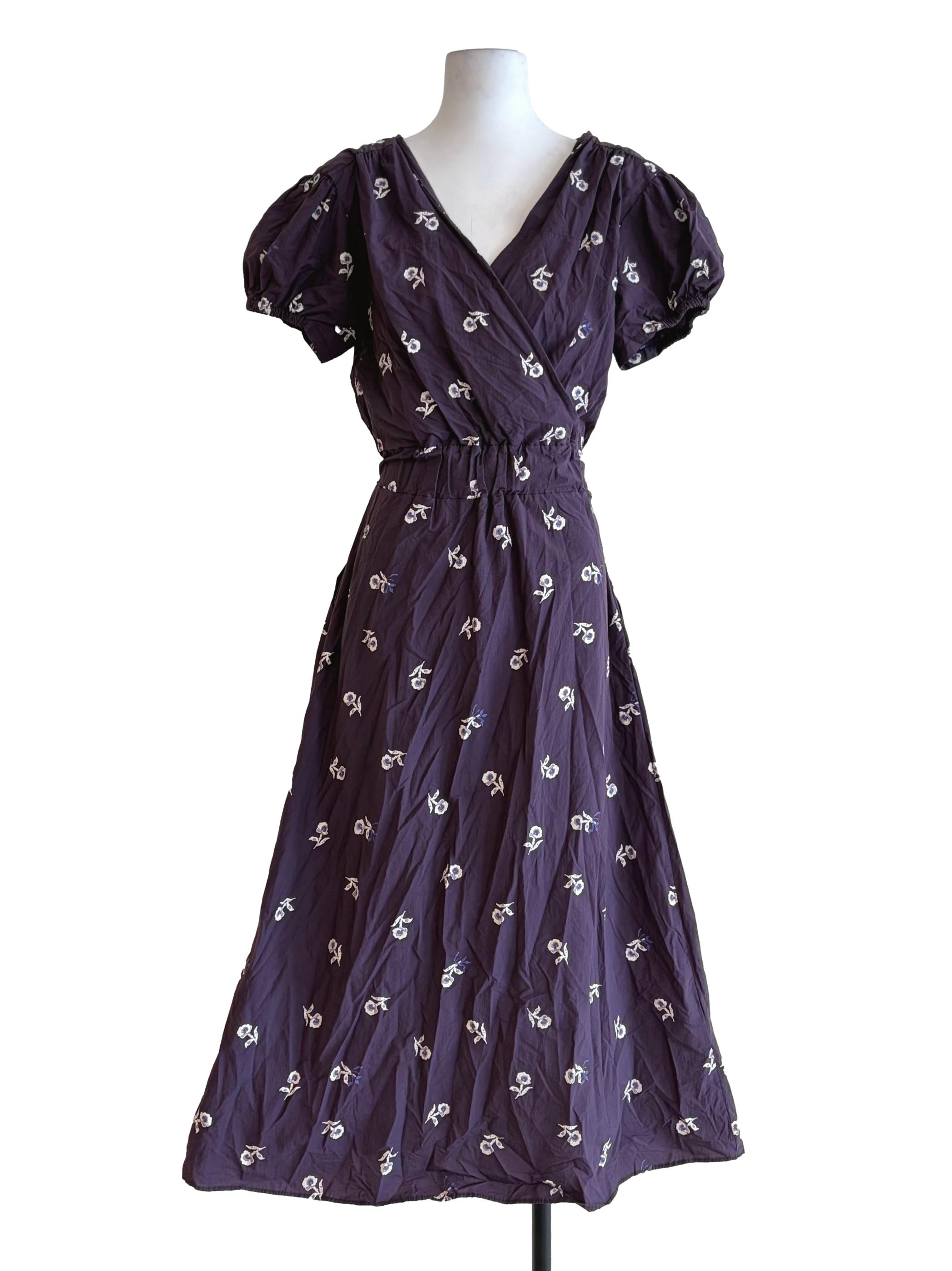 Eggplant Purple Tiny Flower Details Crossed Dress