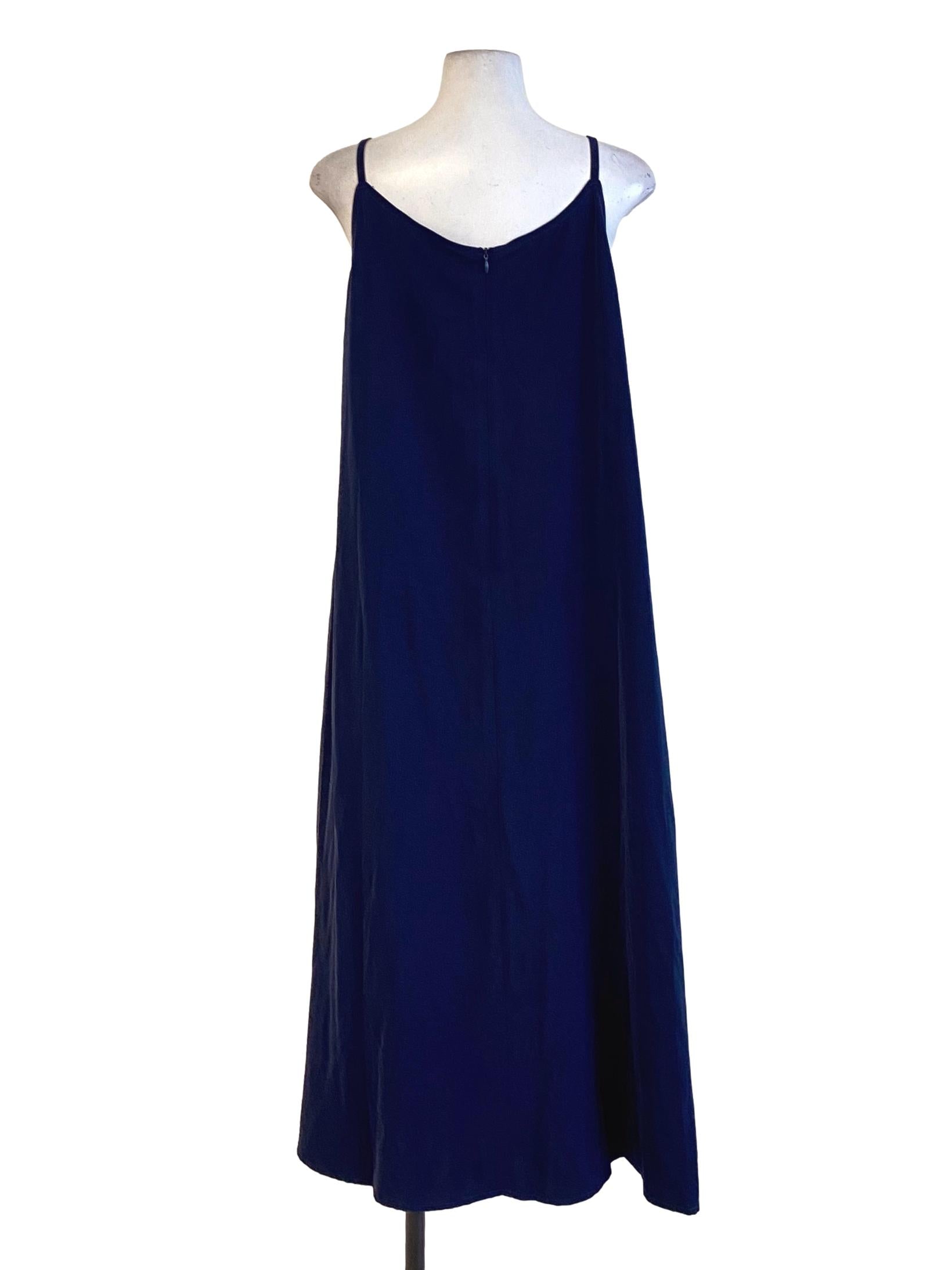 Navy Blue Scoop Neck Spaghetti Strap Loose Slip Dress