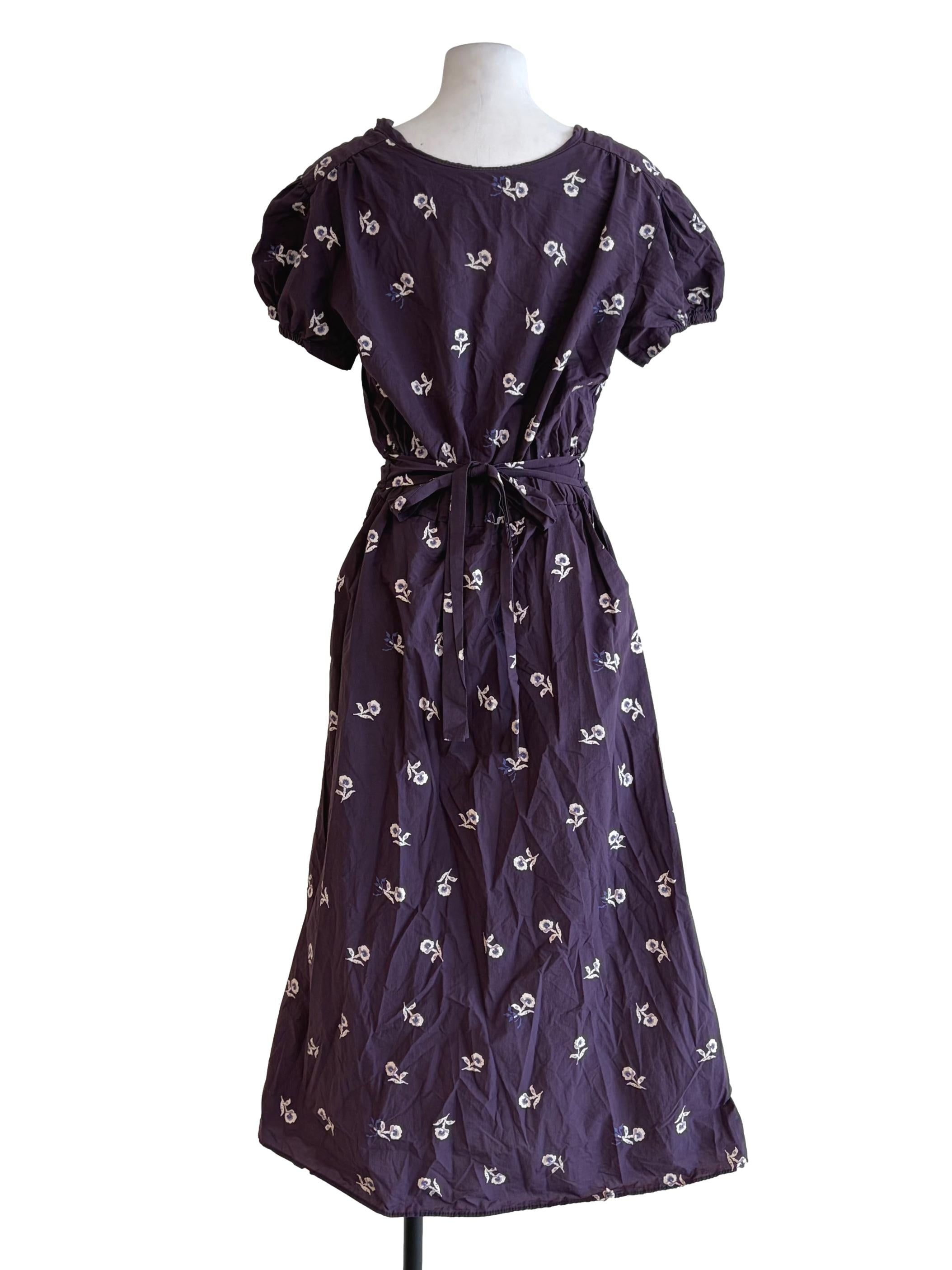 Eggplant Purple Tiny Flower Details Crossed Dress