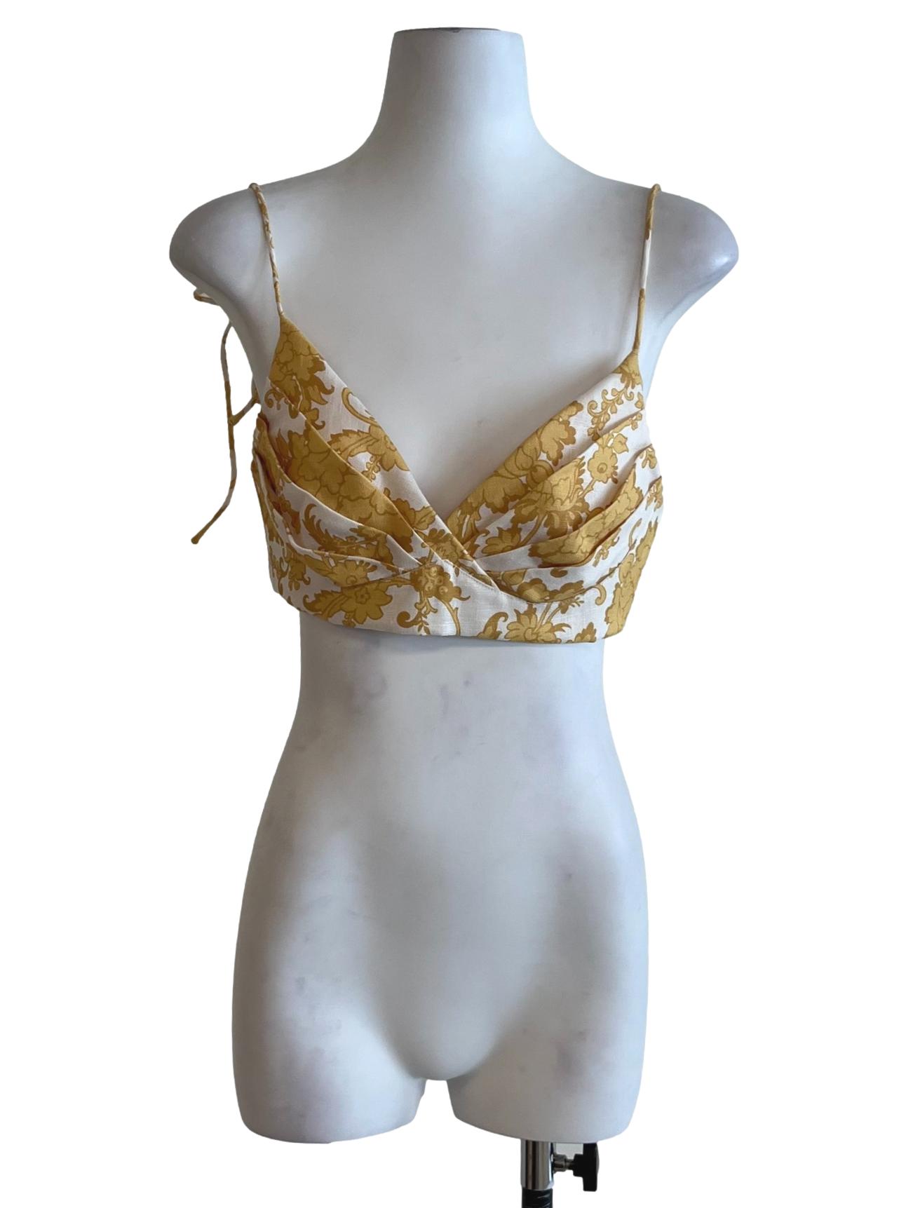 Yellow Floral Postcard Floral Linen Bustier Top