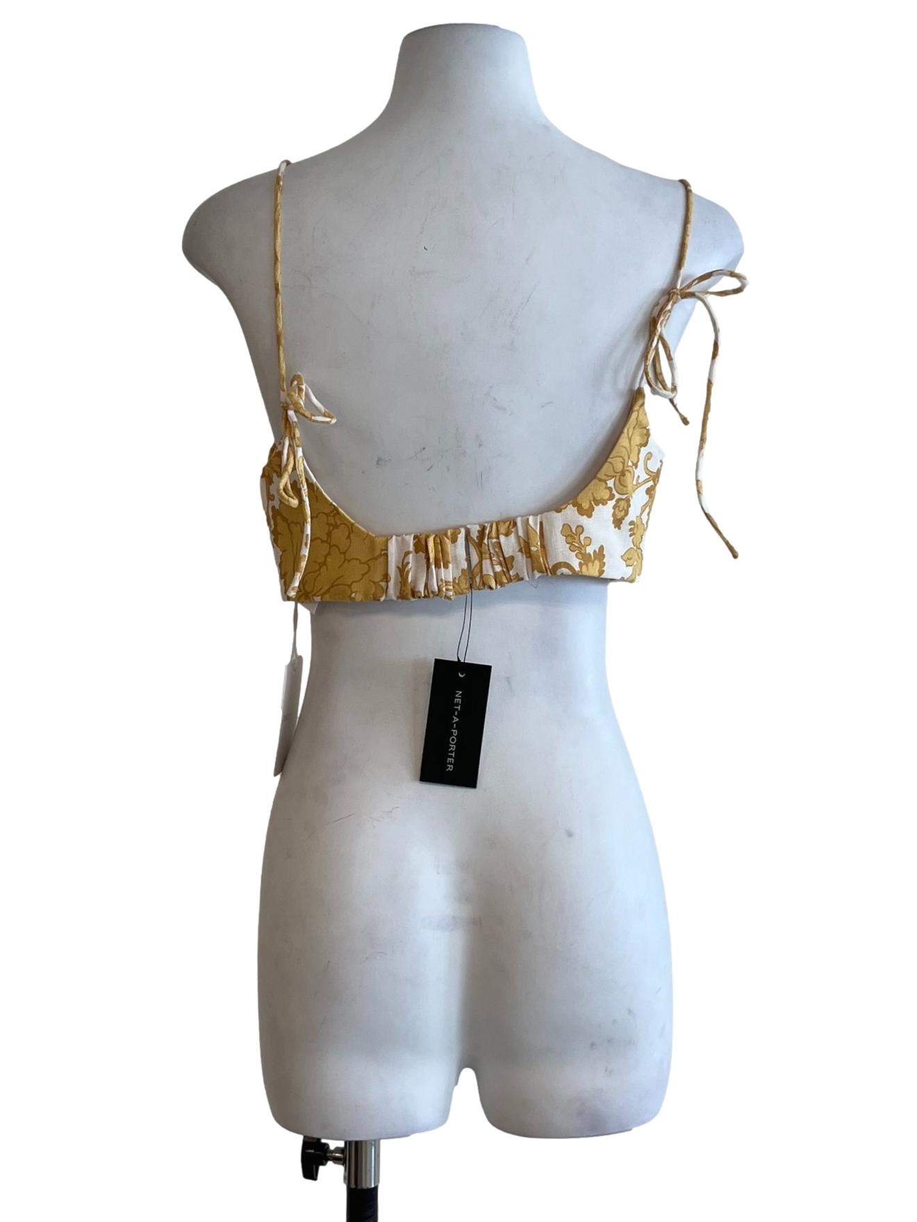 Yellow Floral Postcard Floral Linen Bustier Top