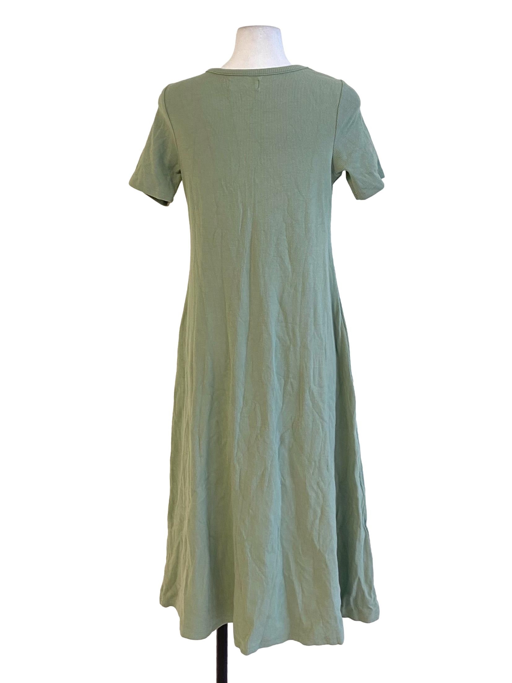 Sage Green Knitted Round Neck Short Sleeve Shirt Dress