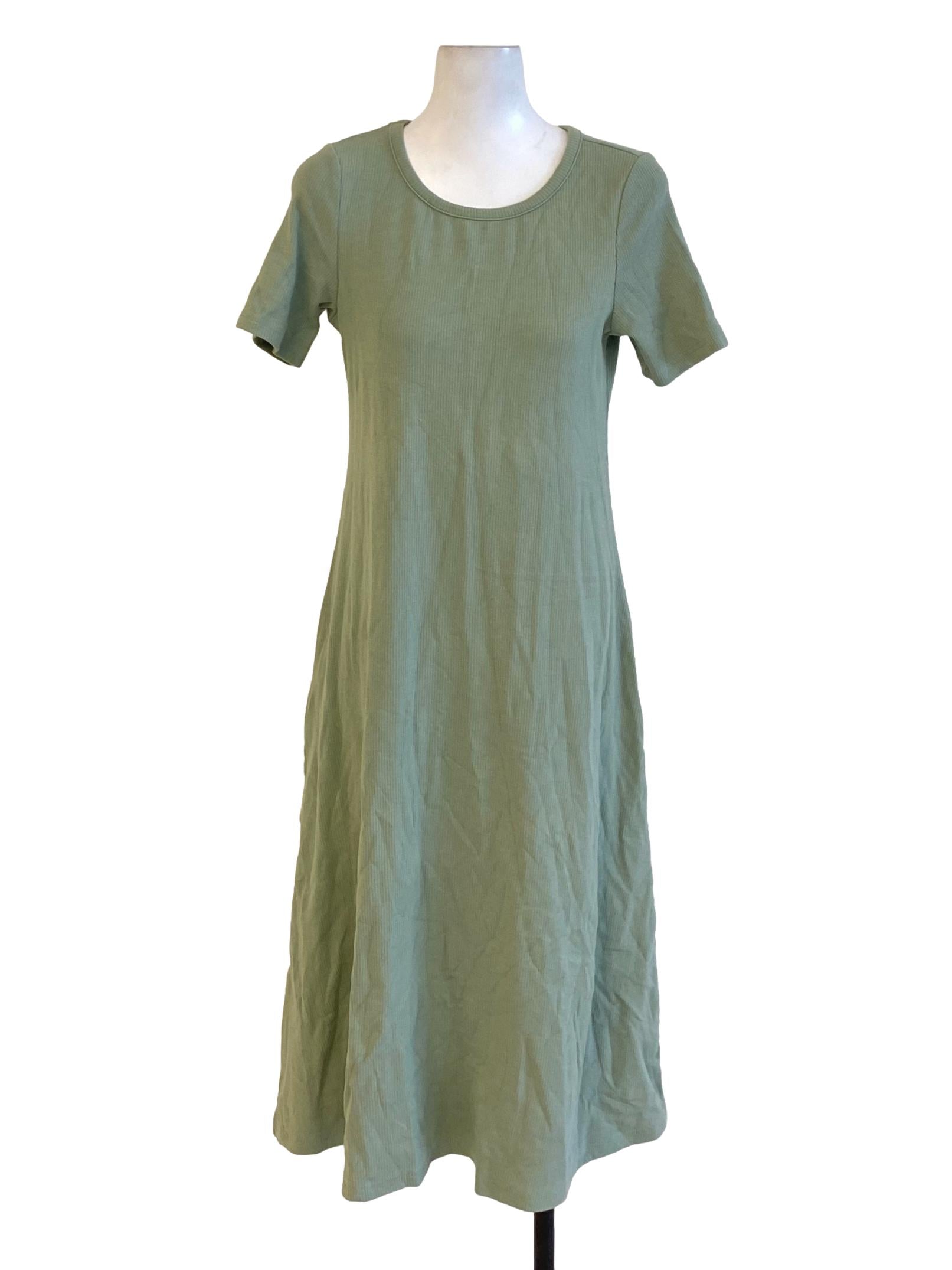 Sage Green Knitted Round Neck Short Sleeve Shirt Dress