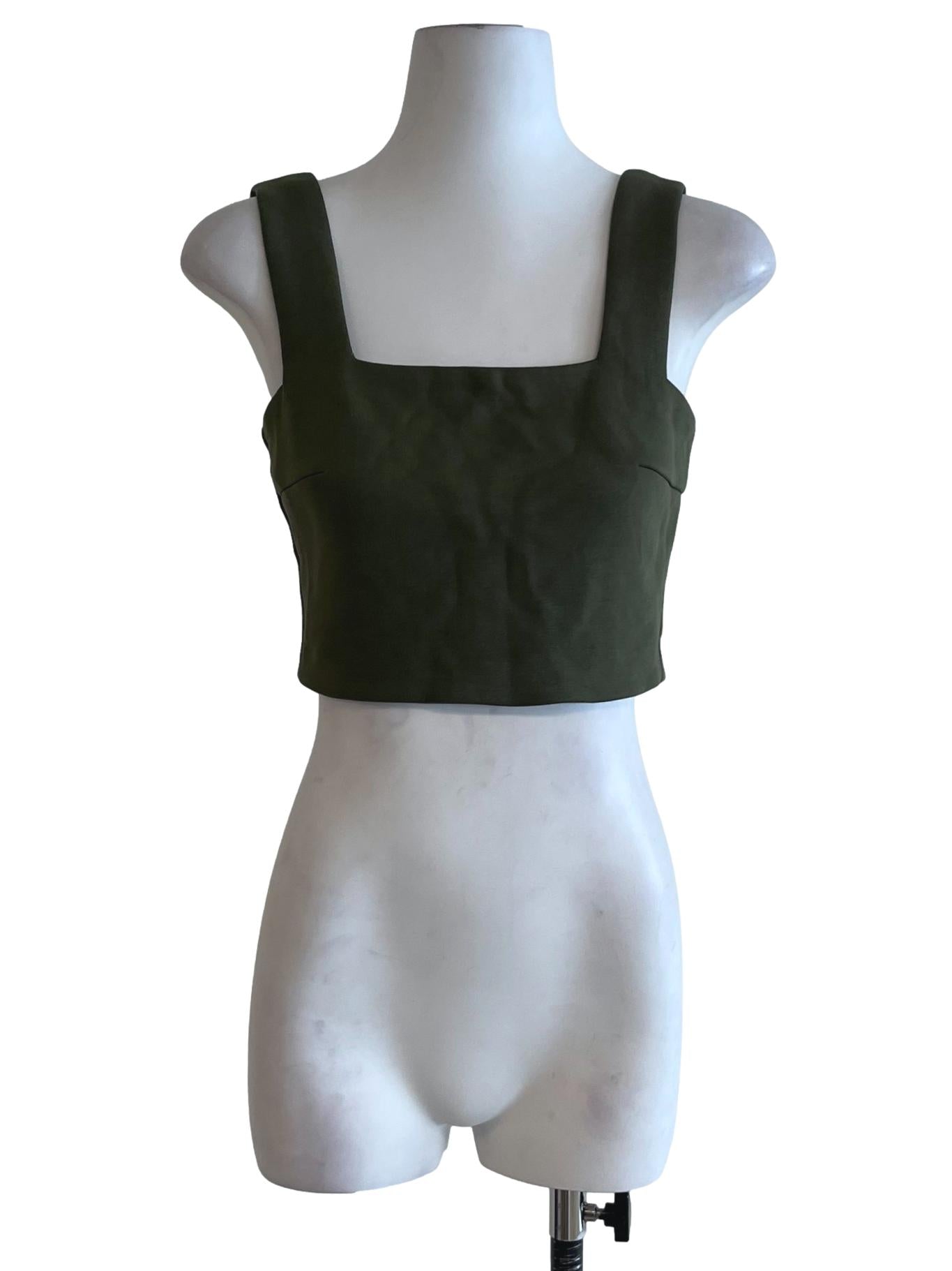 Olive Green Square Neck Cropped Tank Top OSN
