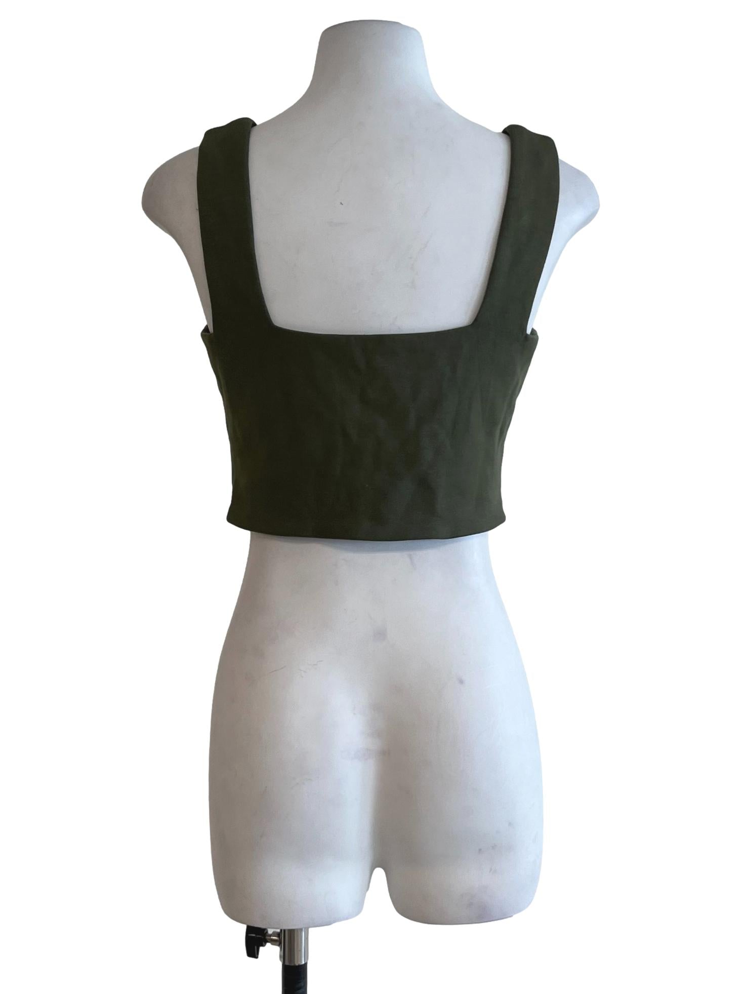 Olive Green Square Neck Cropped Tank Top OSN