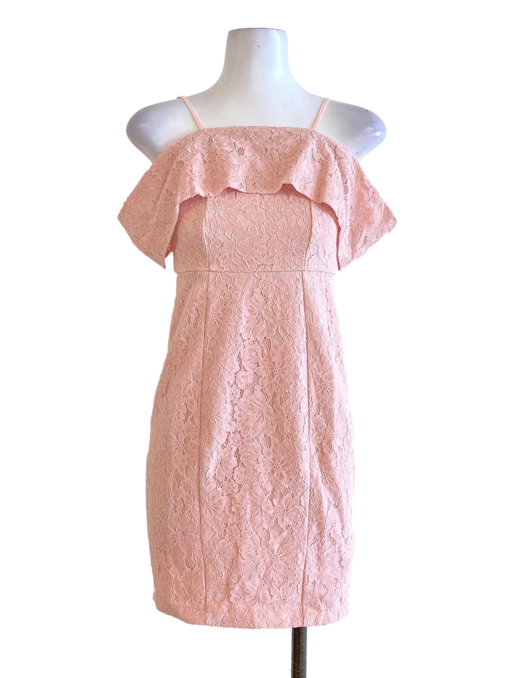 Blush Pink Lace Cold Shoulder Dress