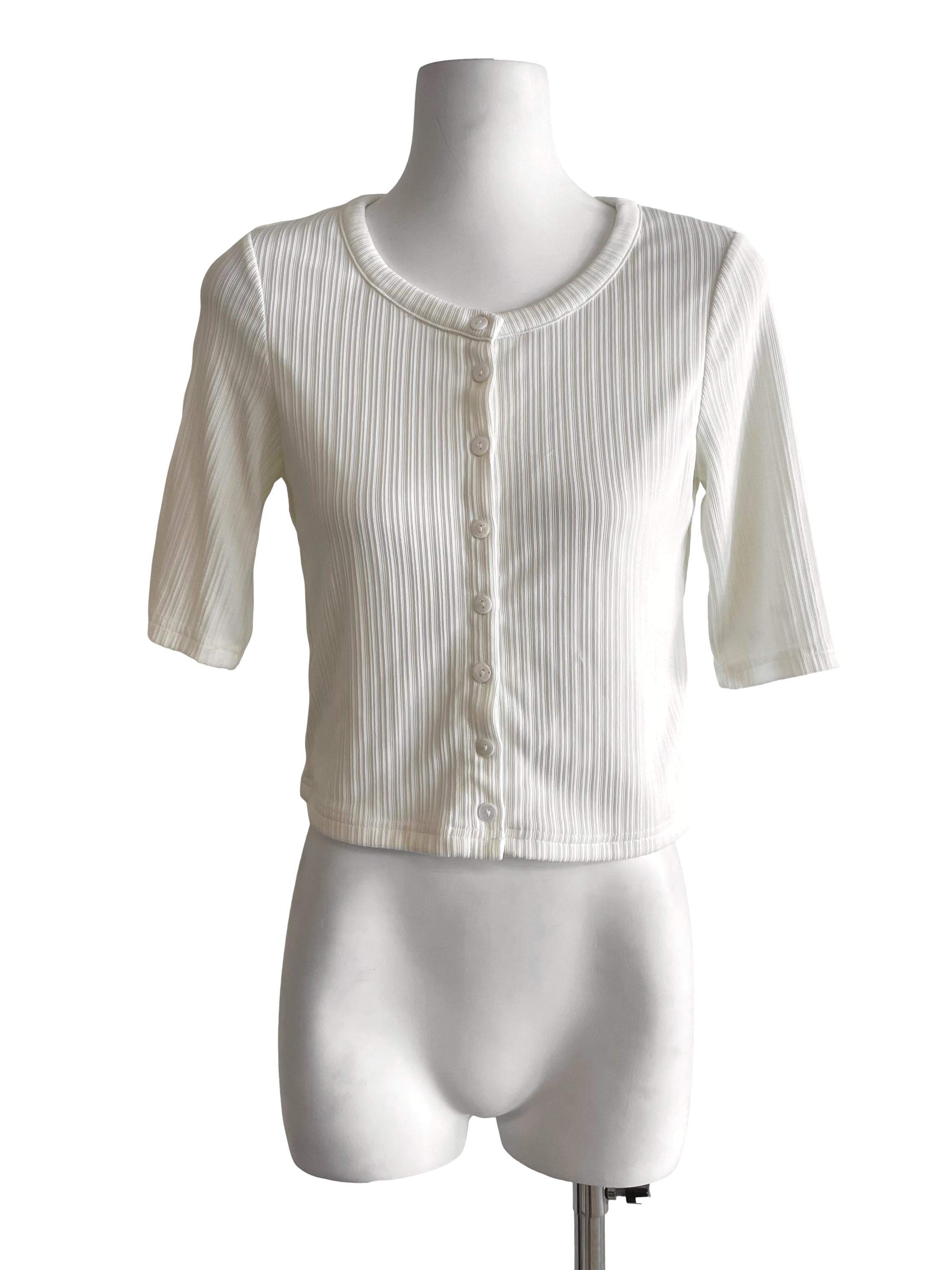 Off White Ribbed Button Top