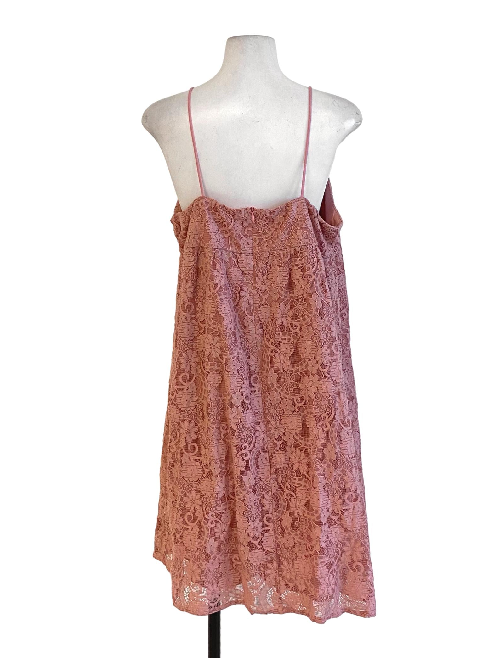 Light Rosewood Pink Floral Lace Spaghetti Strap Slip Dress