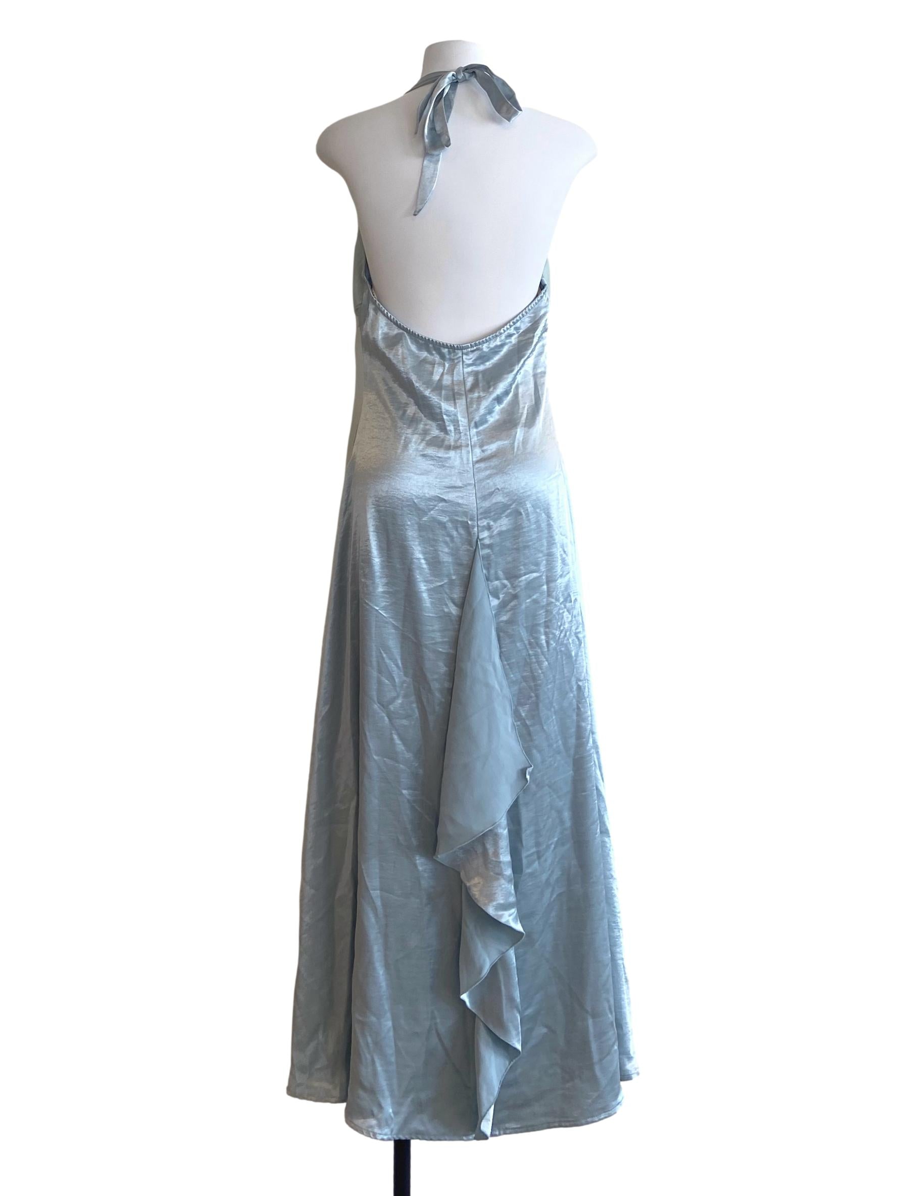 Blue Floral Halter Neck A-Line Dress