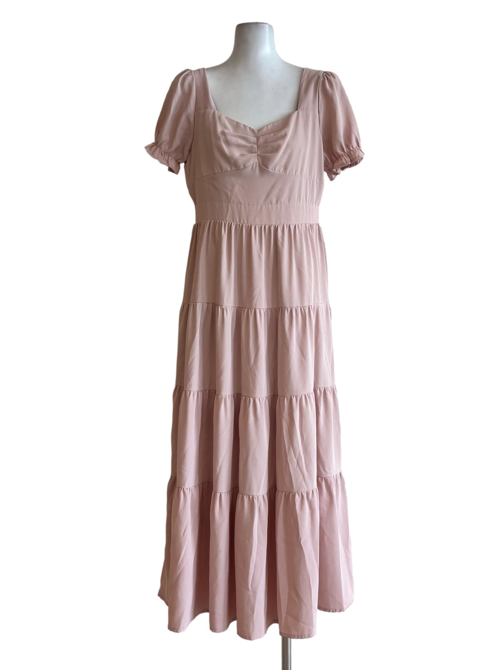 Baby Pink Short Sleeve A-Line Dress