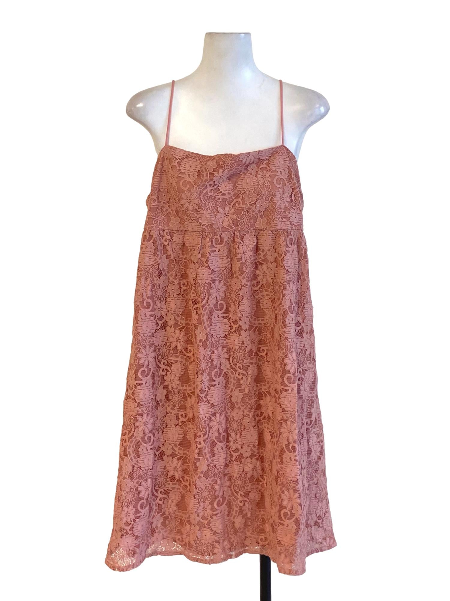 Light Rosewood Pink Floral Lace Spaghetti Strap Slip Dress