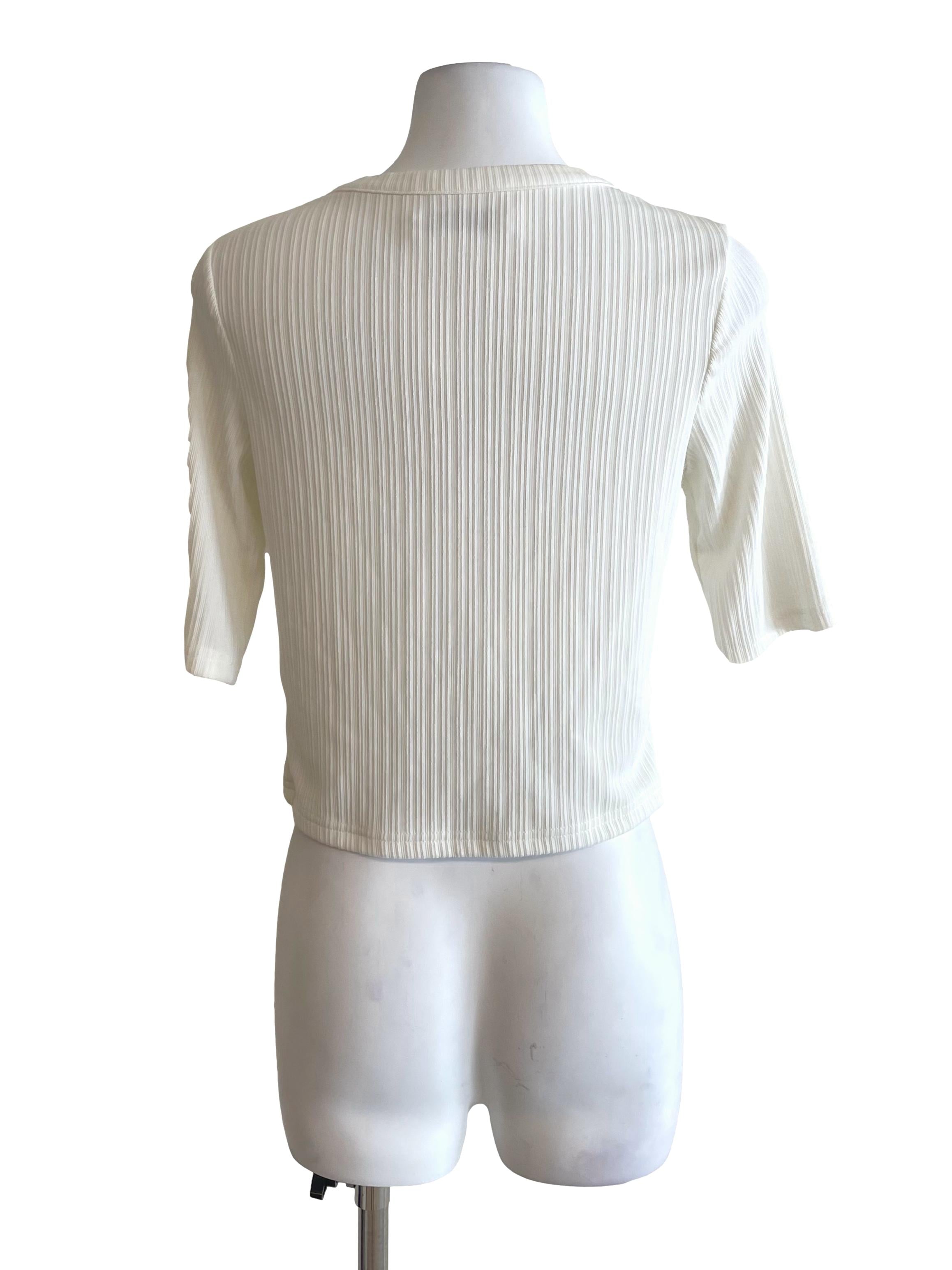Off White Ribbed Button Top