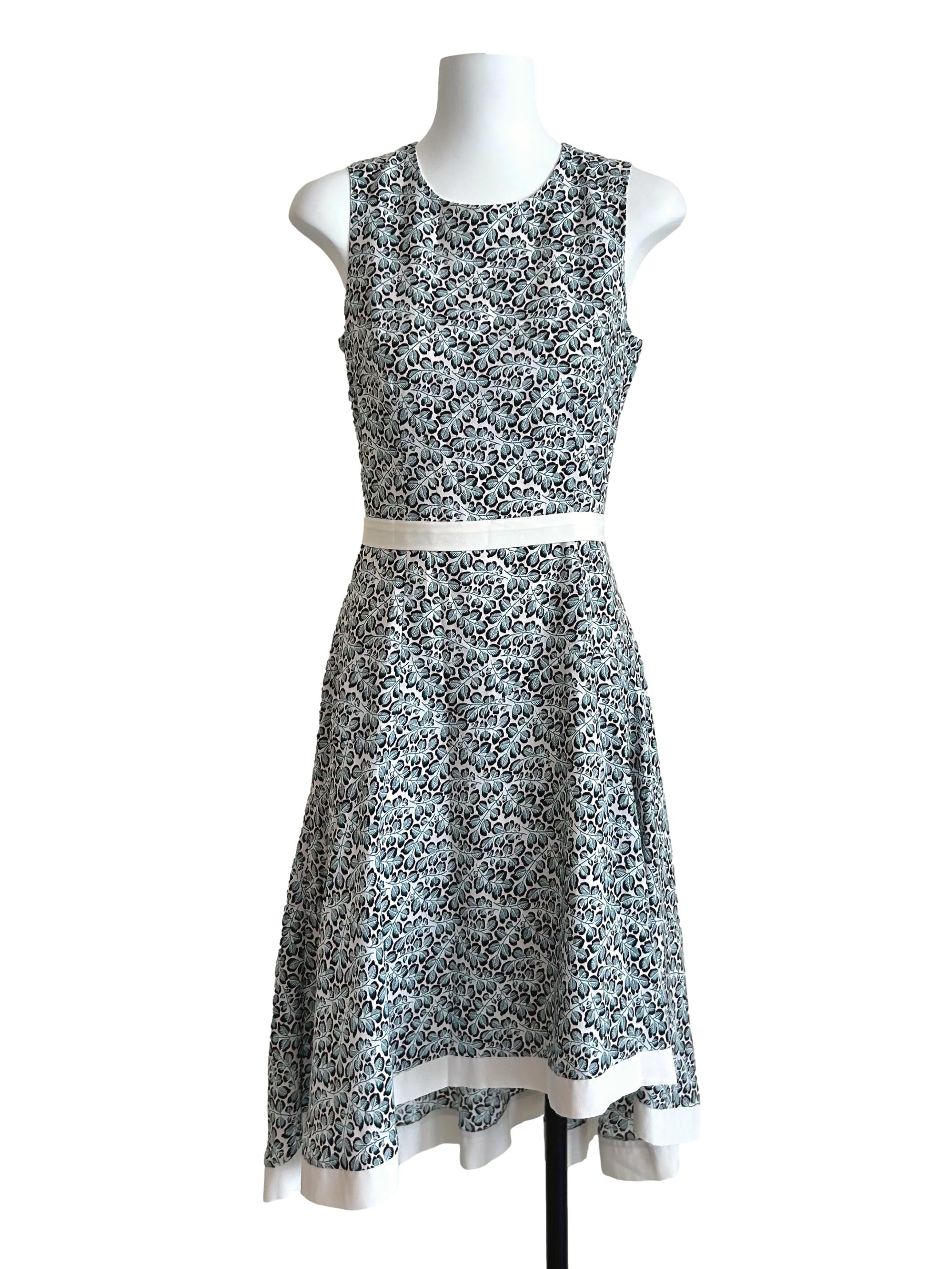 Green Patterned Sleeveless A-Line Dress