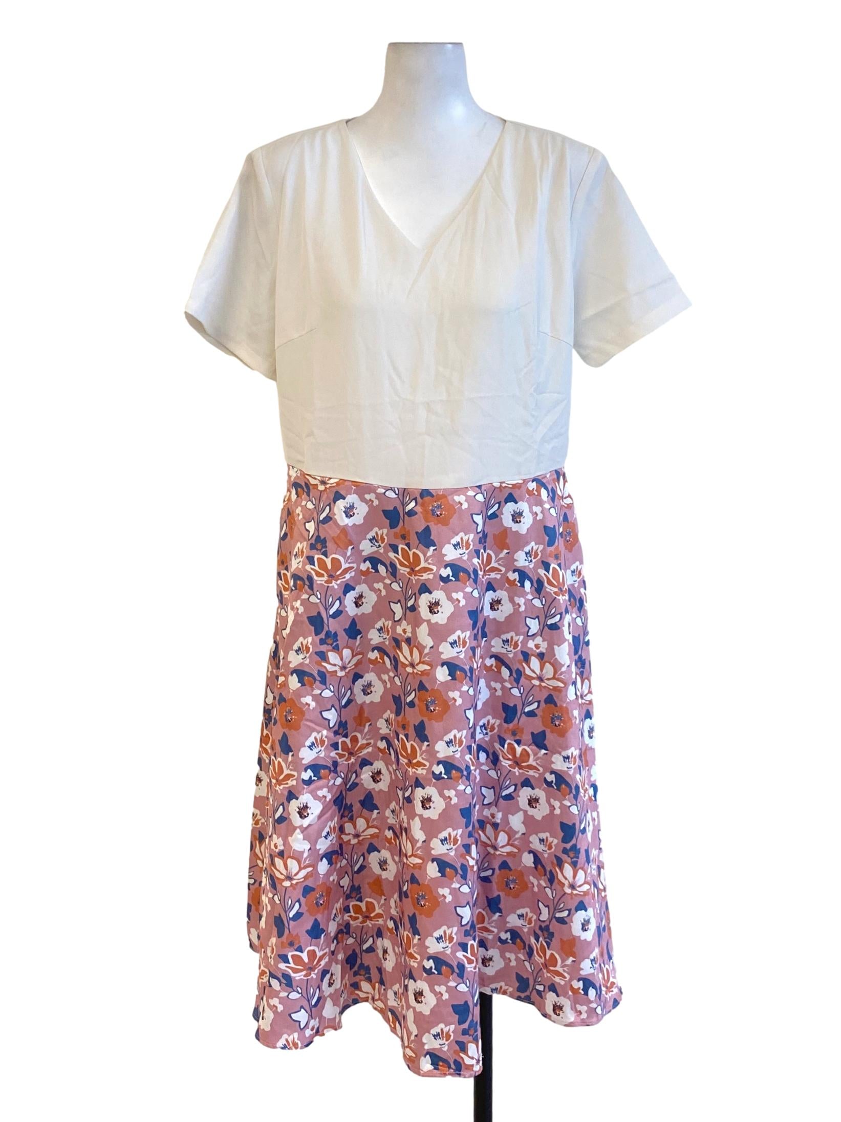 Dusty Pink Floral Printed V-Neck Shirt Dress