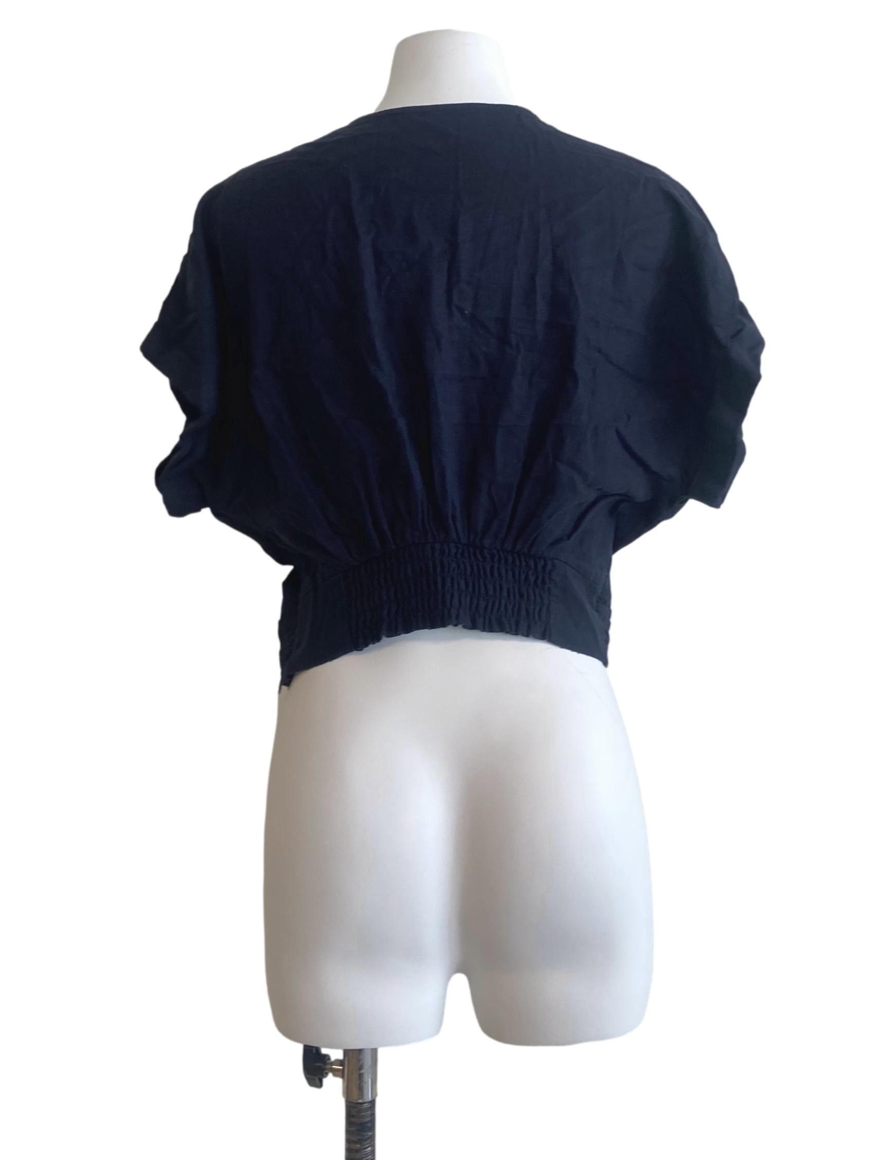 Navy Blue Batwing Sleeve V-Neck Crop Top LB