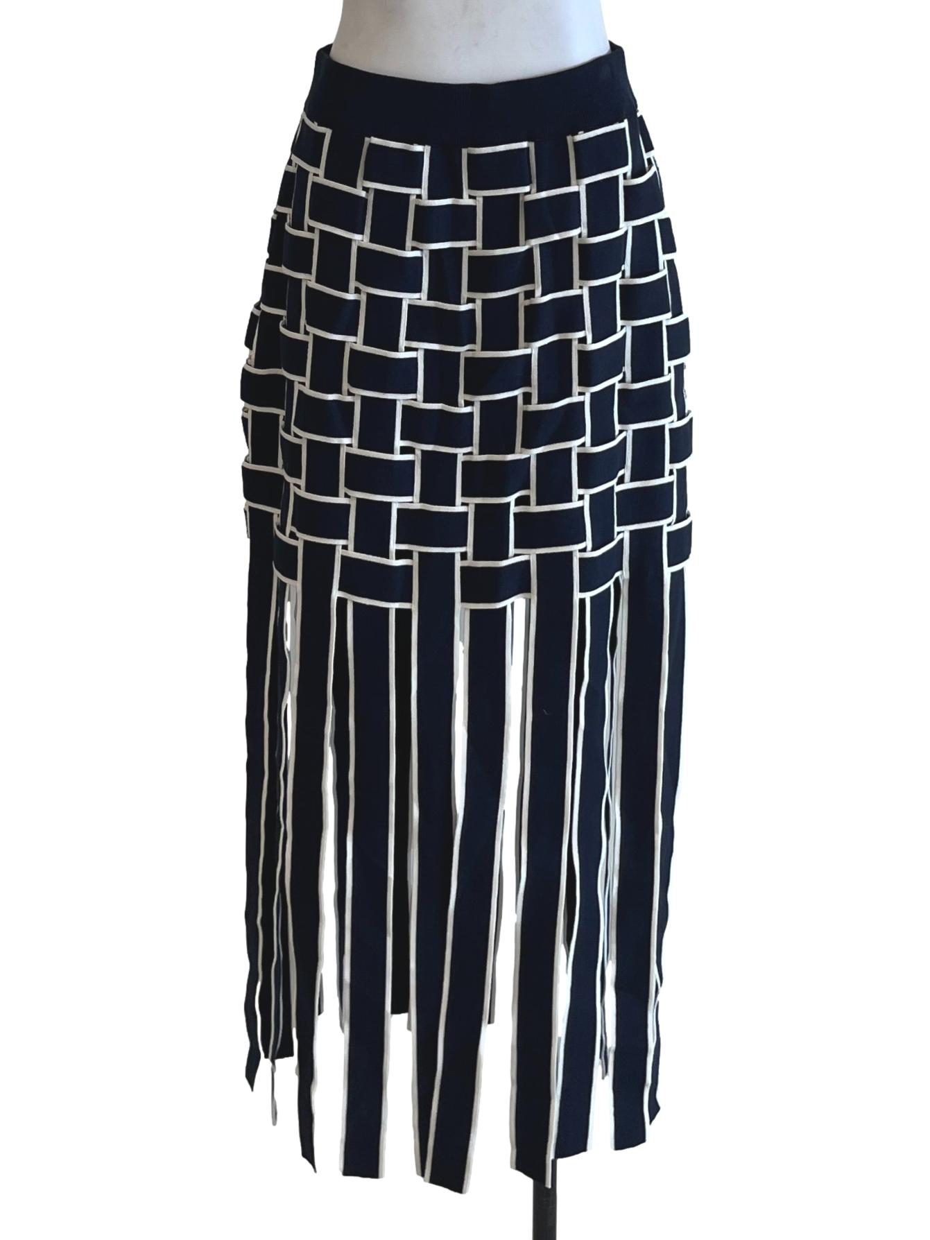 Dark Navy And White Basket Woven Skirt