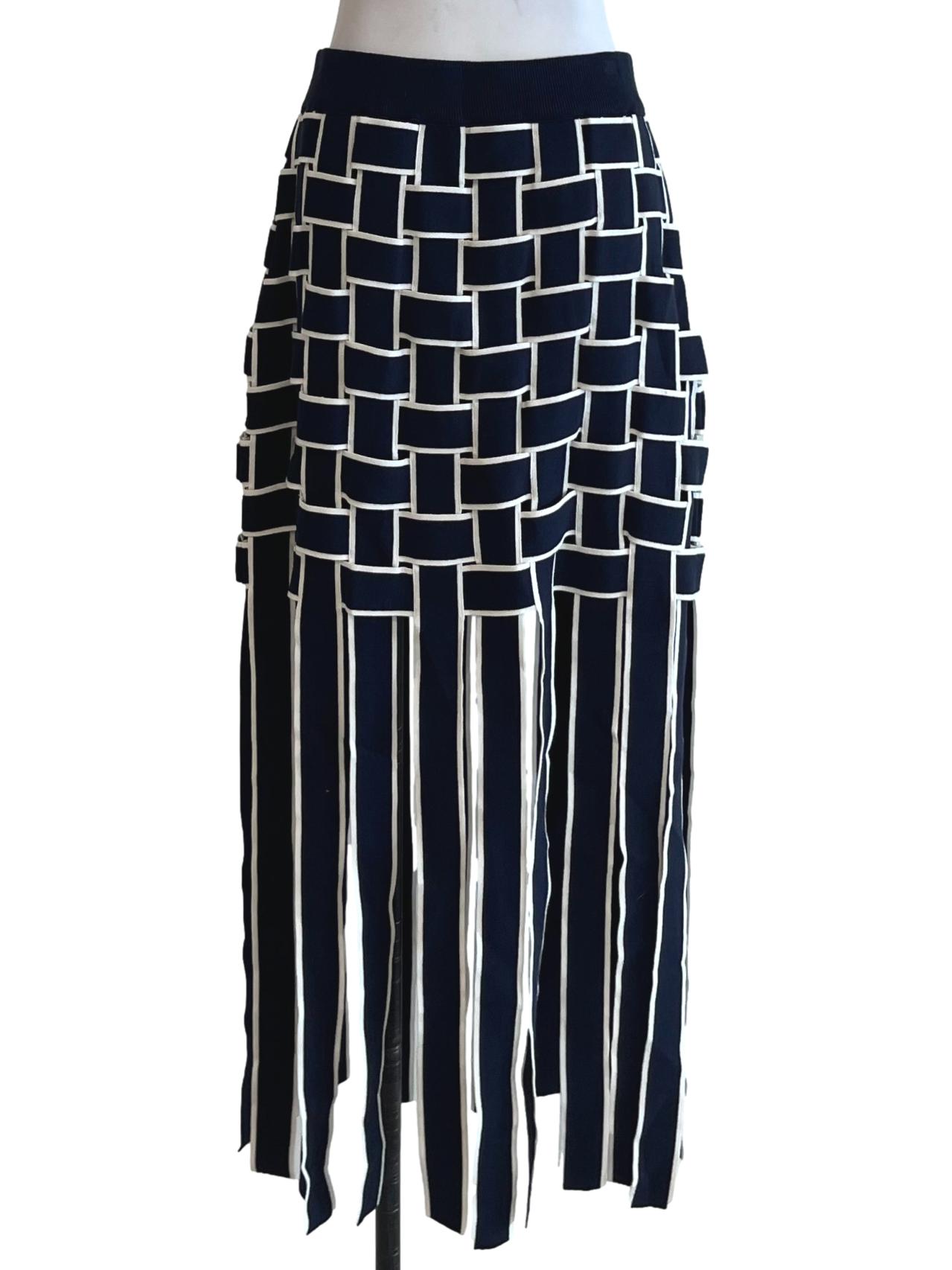 Dark Navy And White Basket Woven Skirt