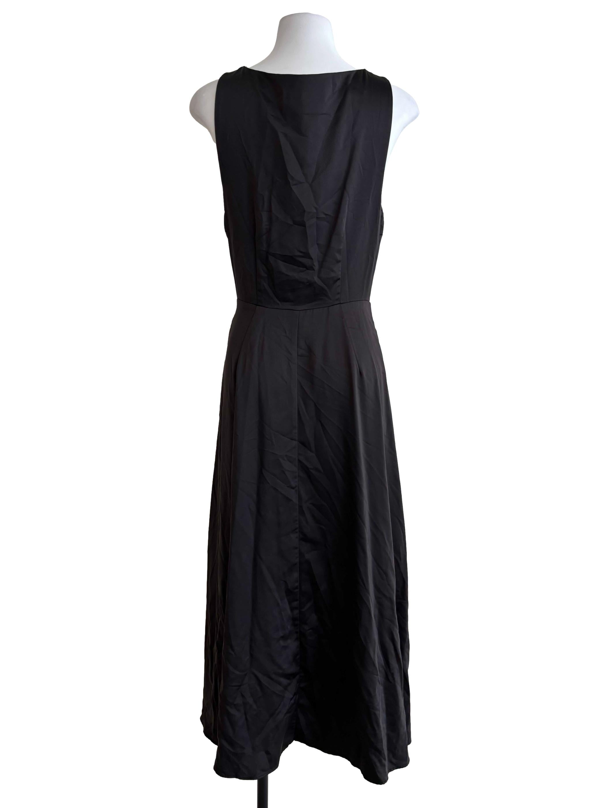 Onyx Black Satin Wrap Dress