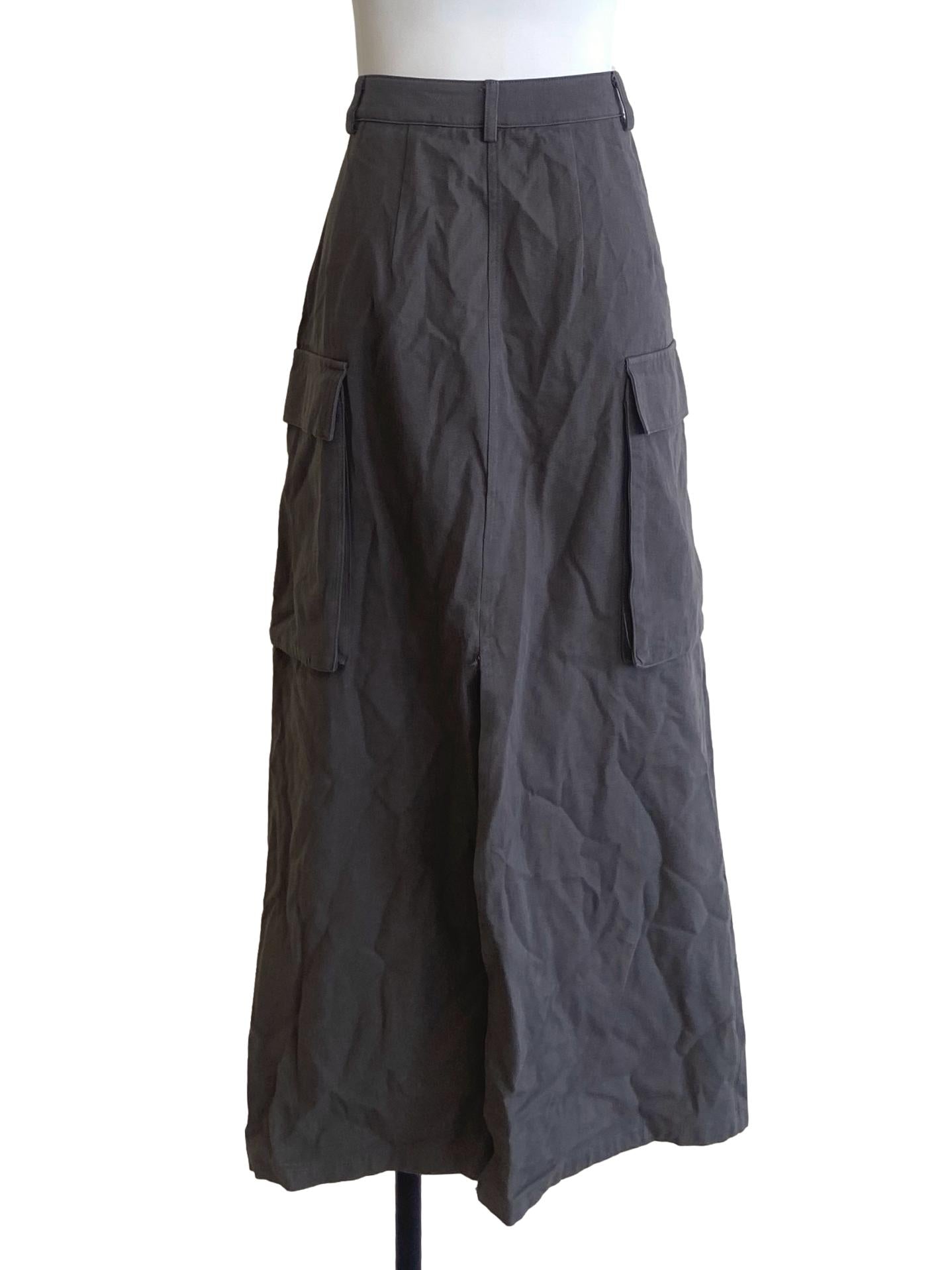 Smoke Grey Herringbone Cargo Slit Skirt TTR