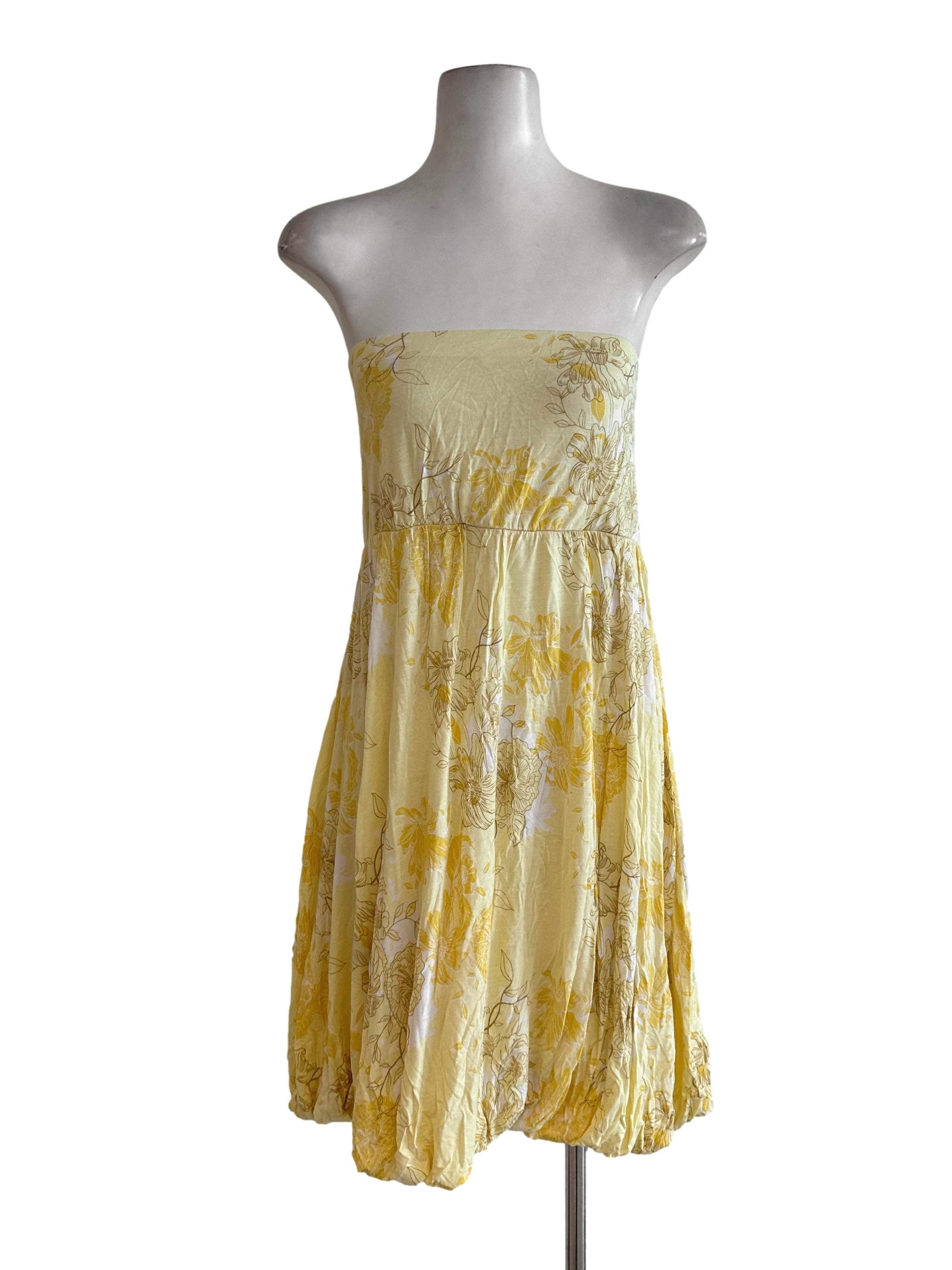 Light Yellow Floral Strapless Bubble Dress