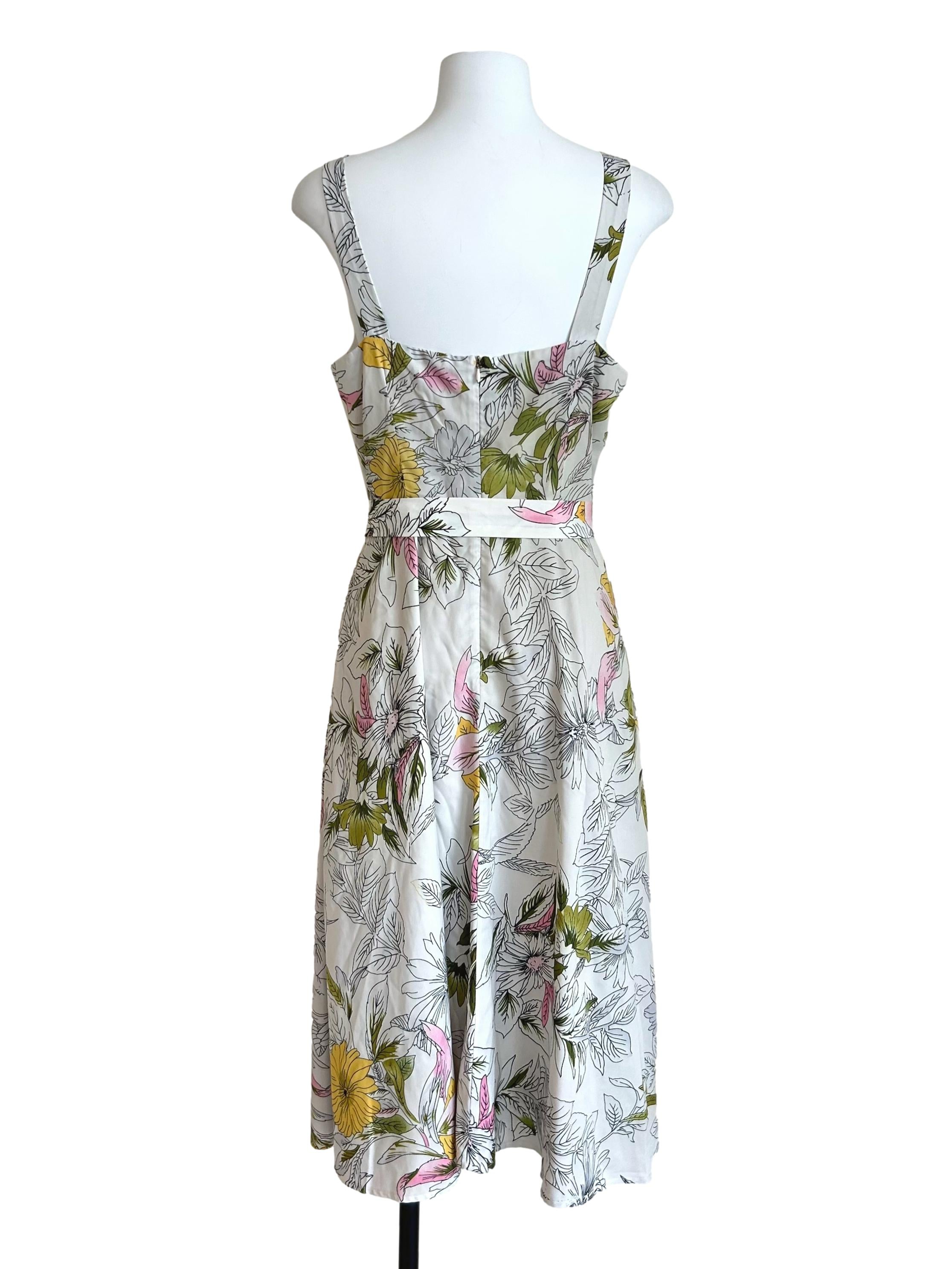 White Floral Sketch Tie-Strap Dress