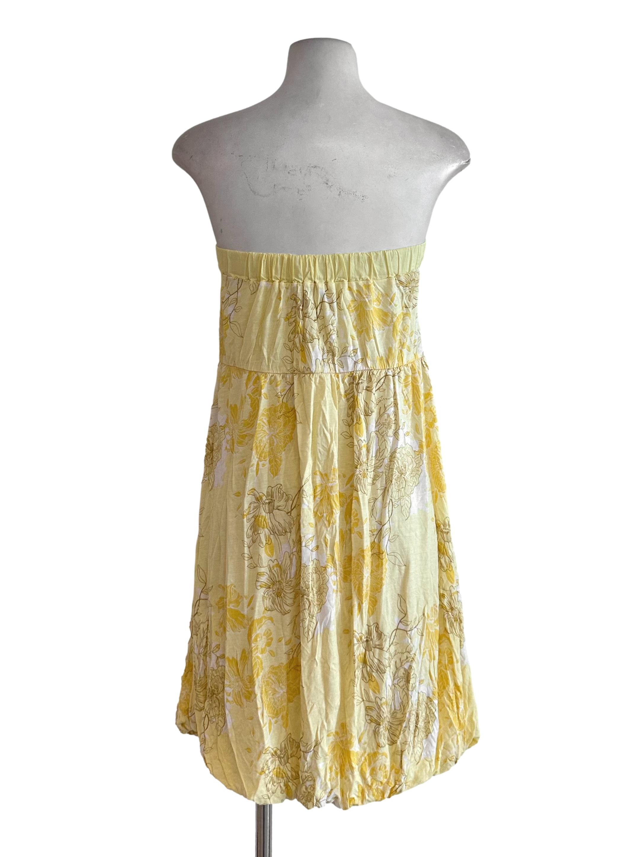 Light Yellow Floral Strapless Bubble Dress