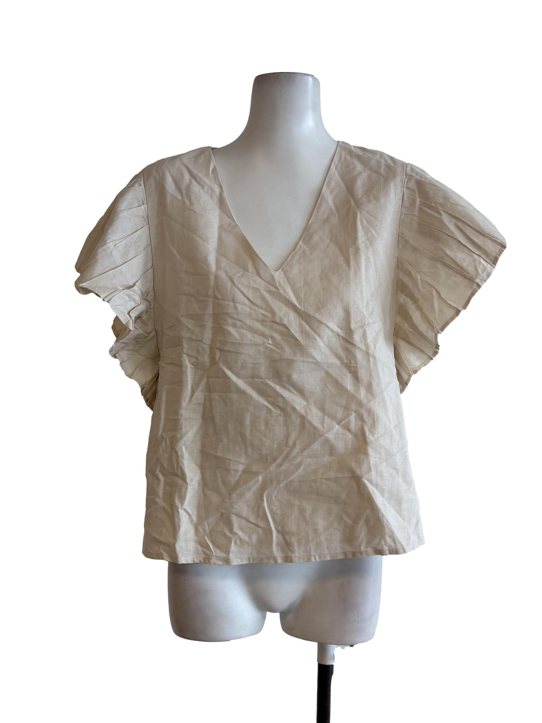 Beige Ruffle Sleeves Top